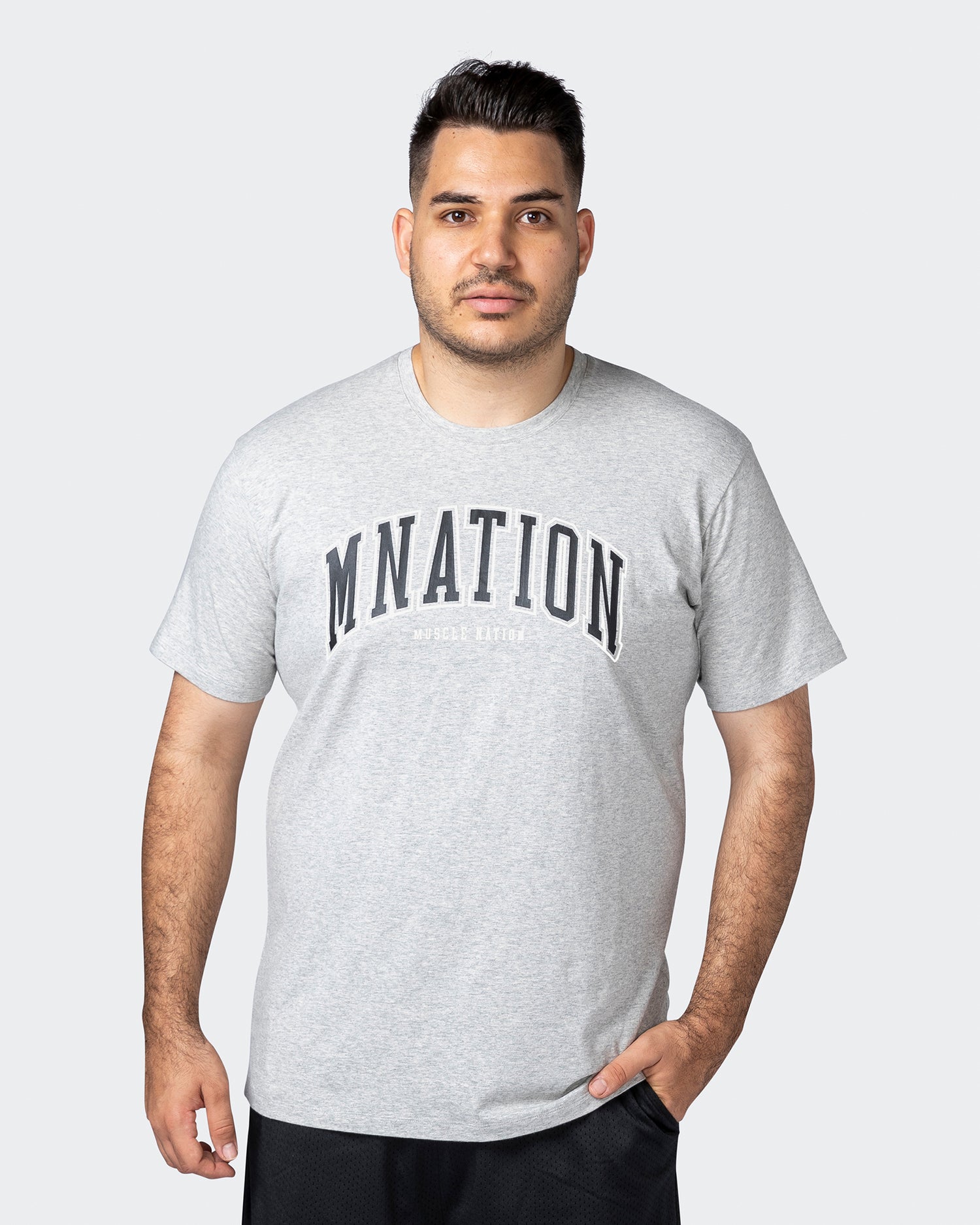 MNation Varsity Tee - Light Grey Marl - Muscle Nation