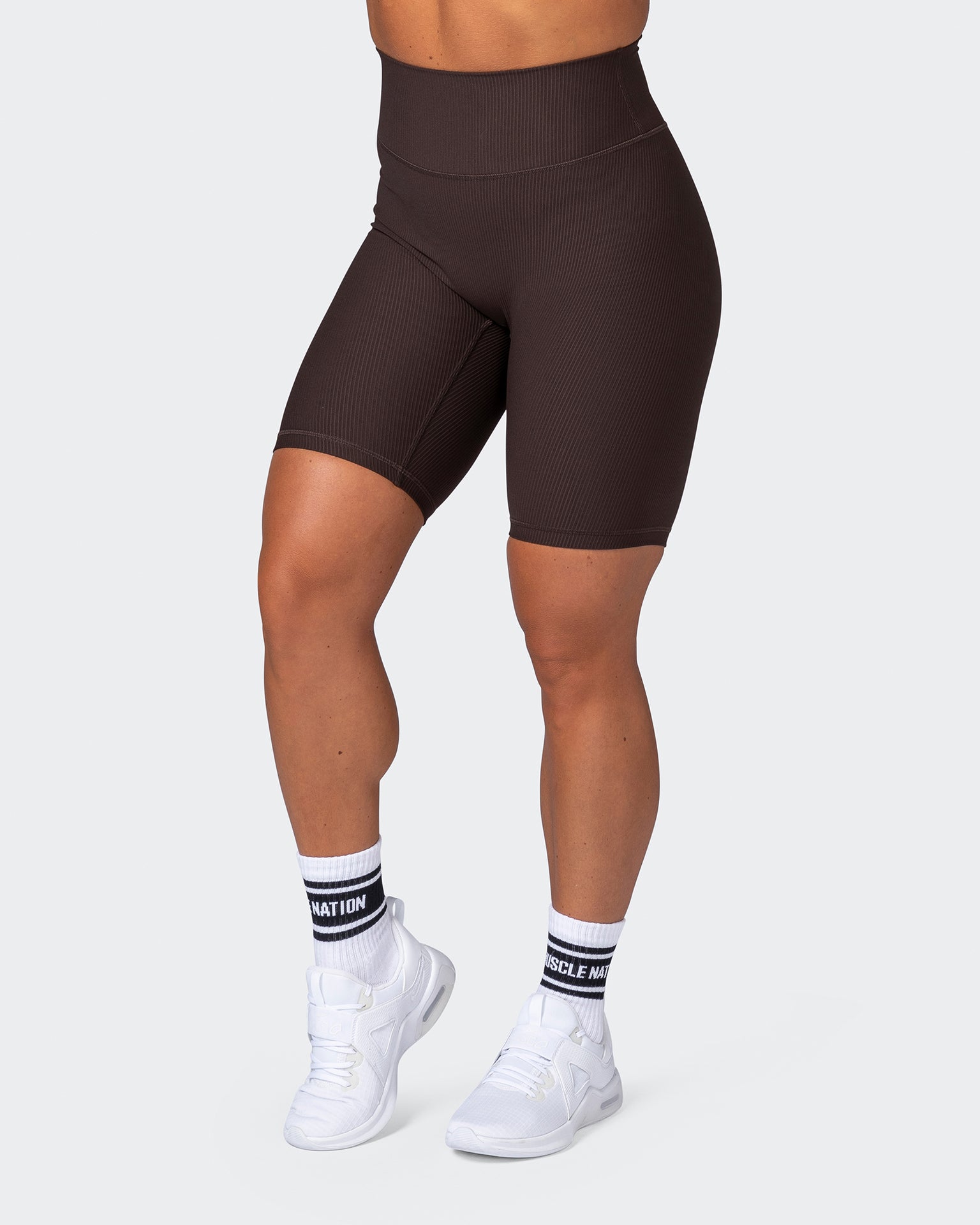Zero Rise Rib Referee Length Shorts - Cocoa-Shorts-XXS-112267COCOA-XXS-MNAPPRL19584-3-Muscle Nation