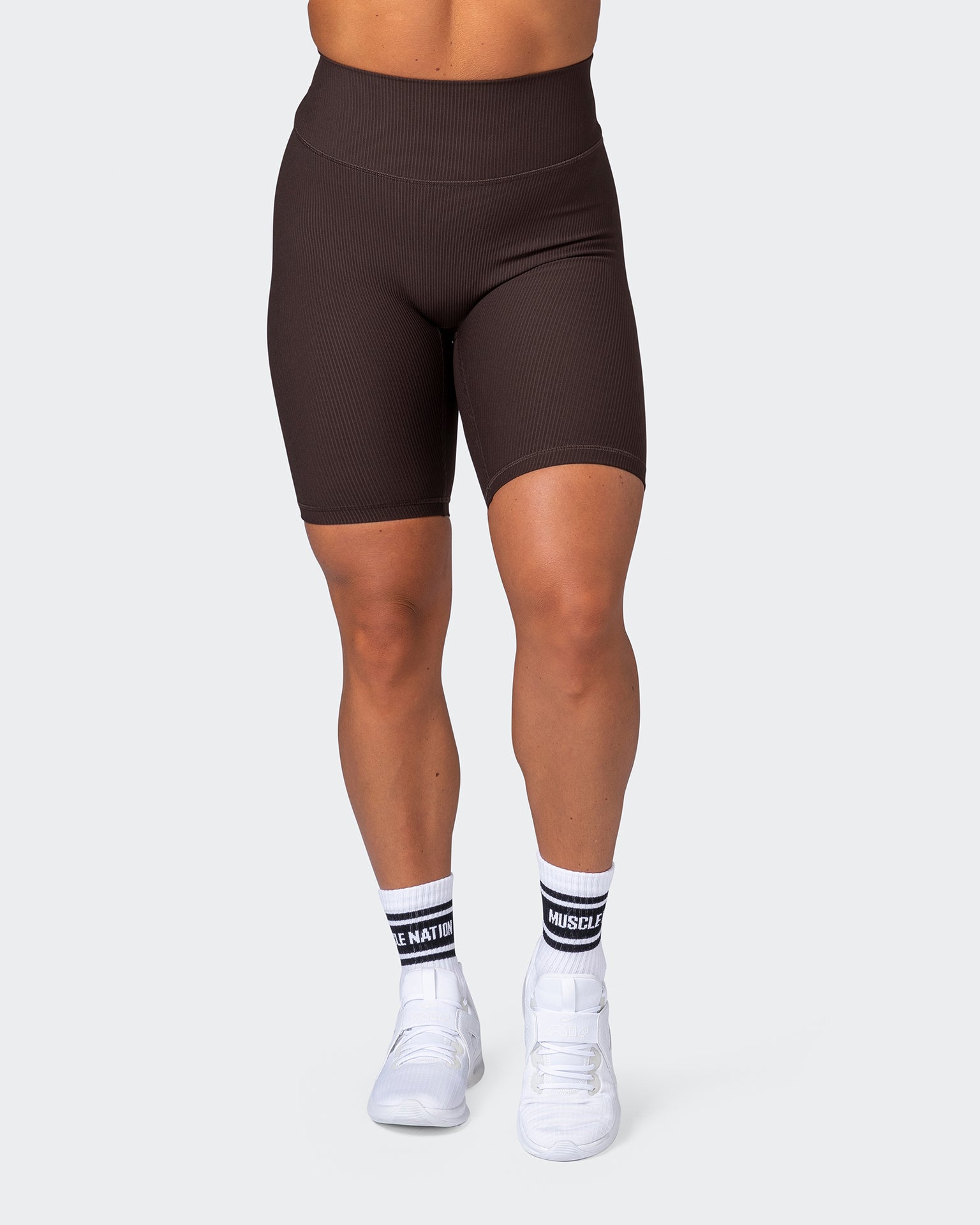 Zero Rise Rib Referee Length Shorts - Cocoa-Shorts-XXS-112267COCOA-XXS-MNAPPRL19584-2-Muscle Nation