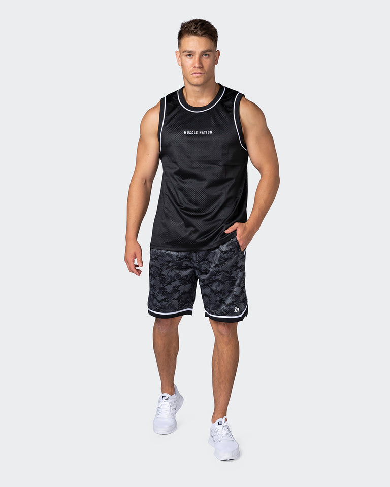 8" Basketball Shorts - Monochrome Camo Print