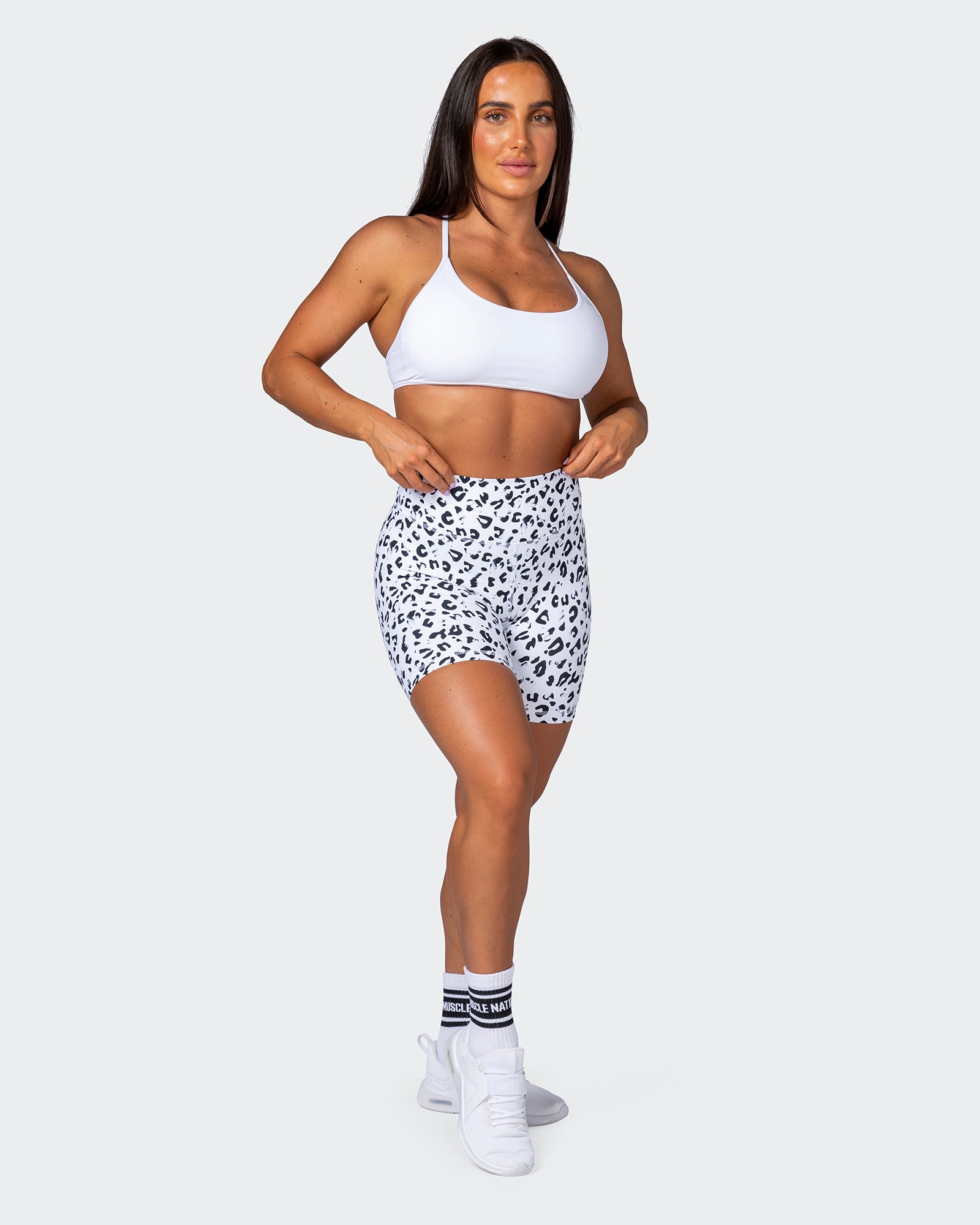 White leopard 2024 biker shorts