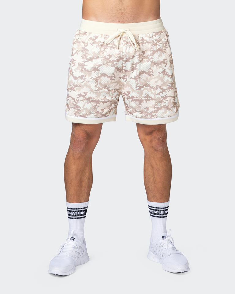 5" Basketball Shorts - Beige Camo Print