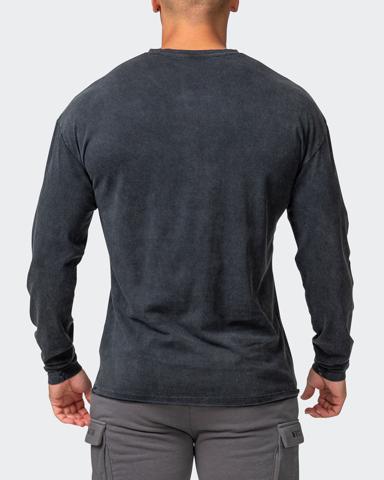 Pass Time Vintage Long Sleeve Top - Washed Black