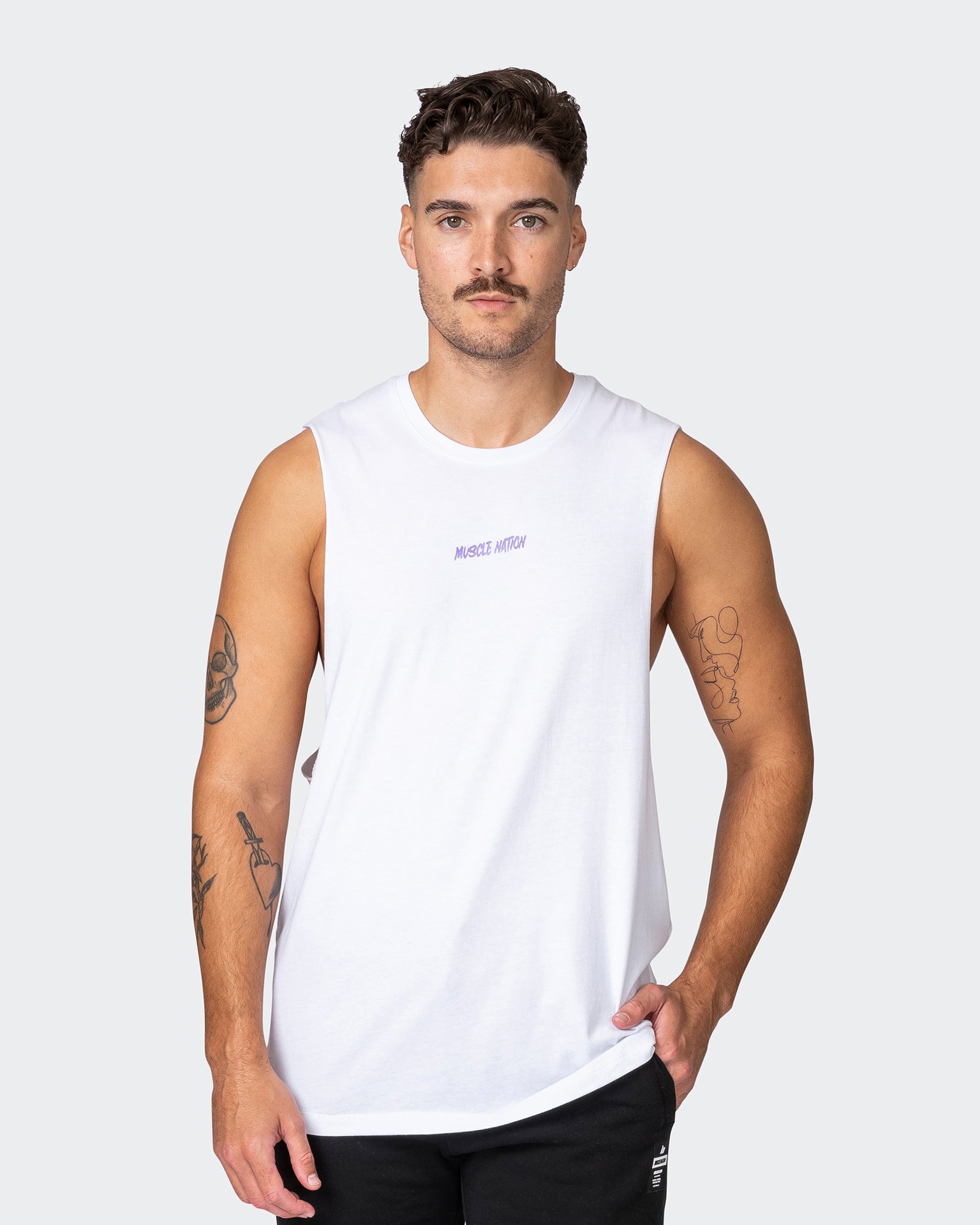 Electric Drop Arm Tank - White-Singlets & Tanks-S-032341WHT-S-MNAPPRL21595-1-Muscle Nation