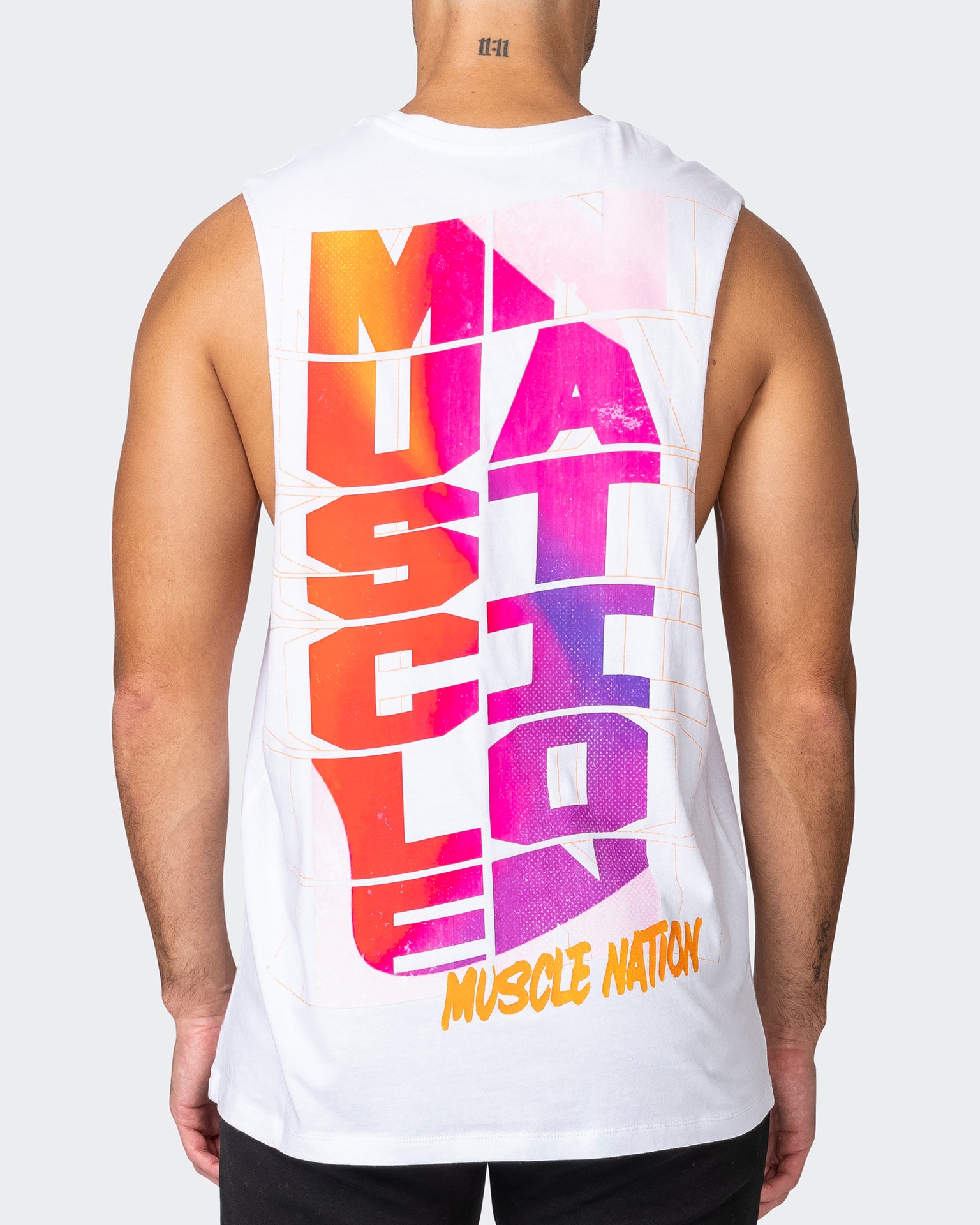 Electric Drop Arm Tank - White-Singlets & Tanks-S-032341WHT-S-MNAPPRL21595-6-Muscle Nation
