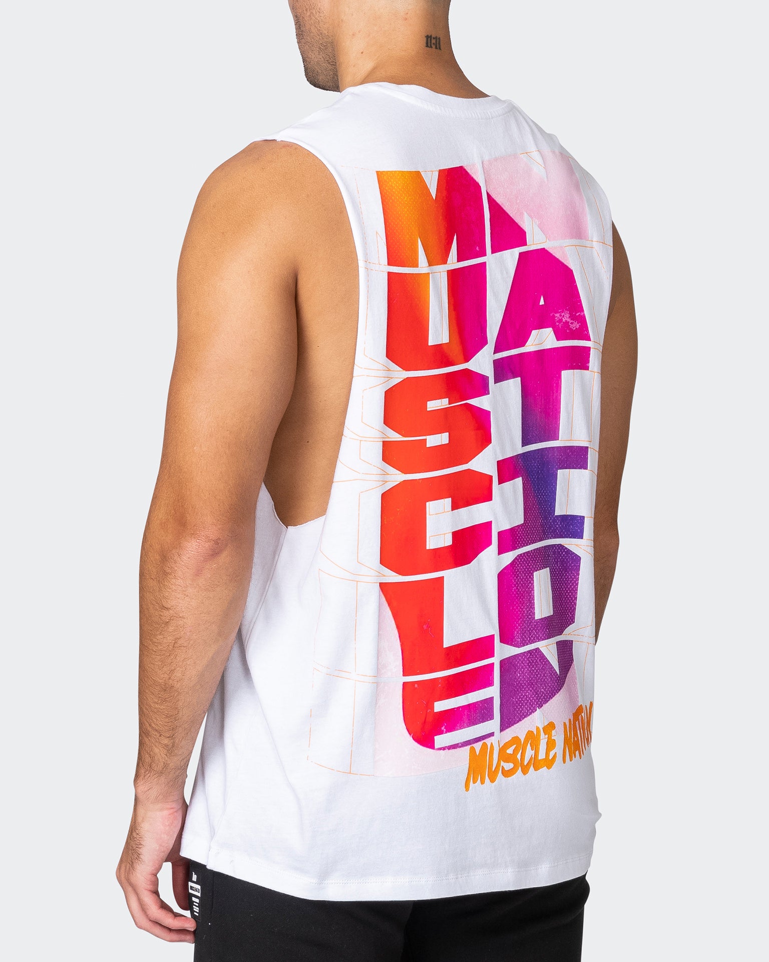 Electric Drop Arm Tank - White-Singlets & Tanks-S-032341WHT-S-MNAPPRL21595-5-Muscle Nation