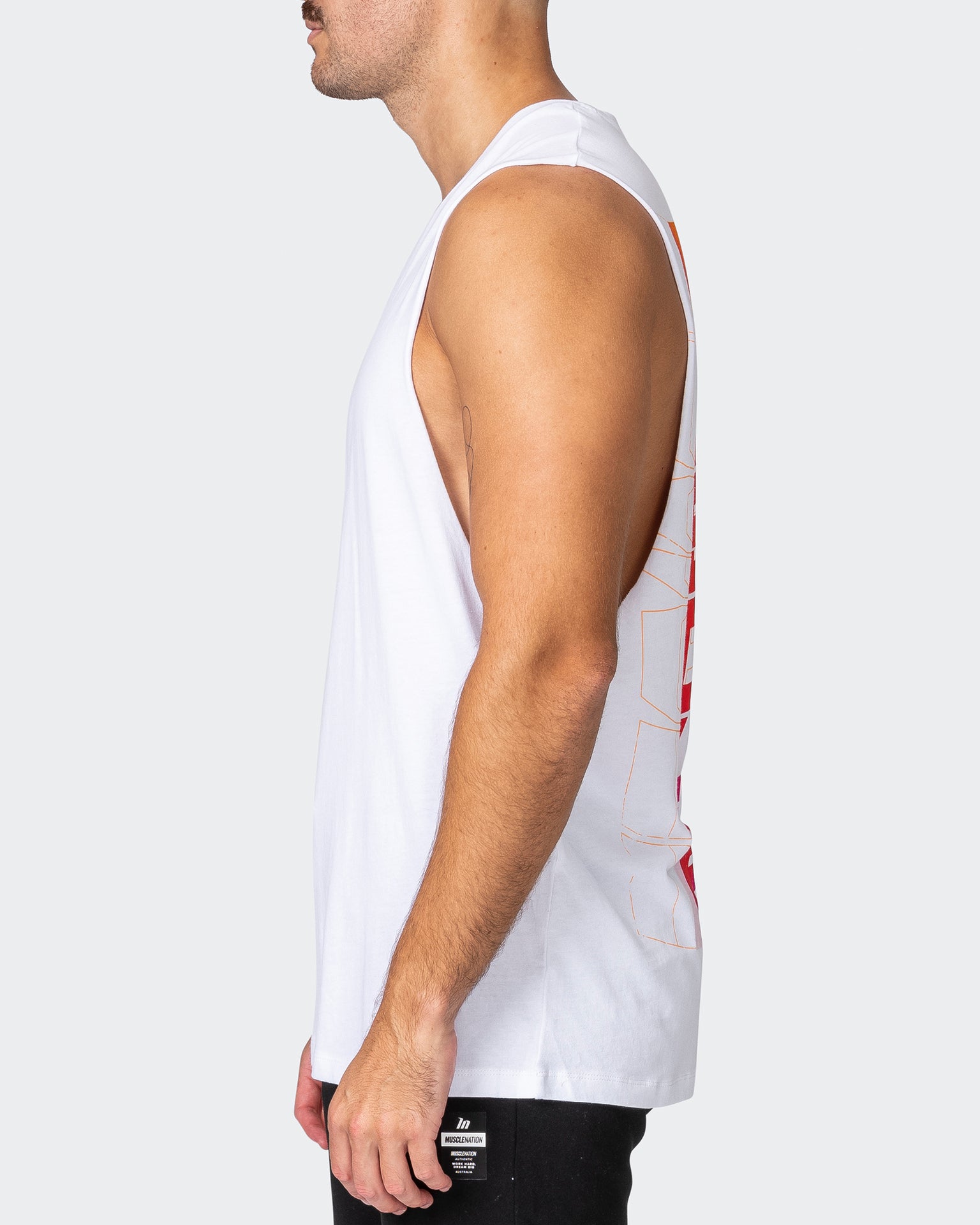 Electric Drop Arm Tank - White-Singlets & Tanks-S-032341WHT-S-MNAPPRL21595-4-Muscle Nation
