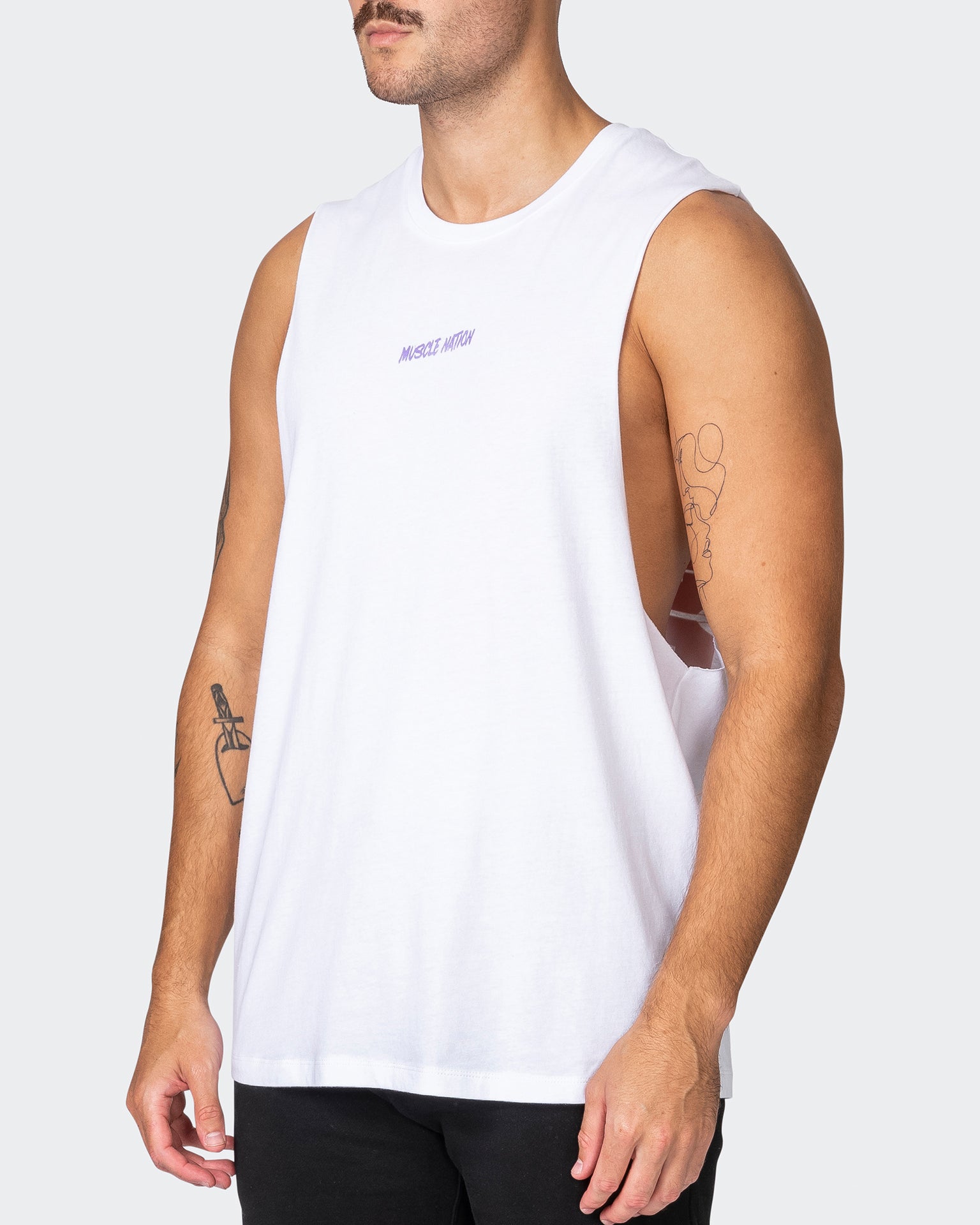 Electric Drop Arm Tank - White-Singlets & Tanks-S-032341WHT-S-MNAPPRL21595-3-Muscle Nation