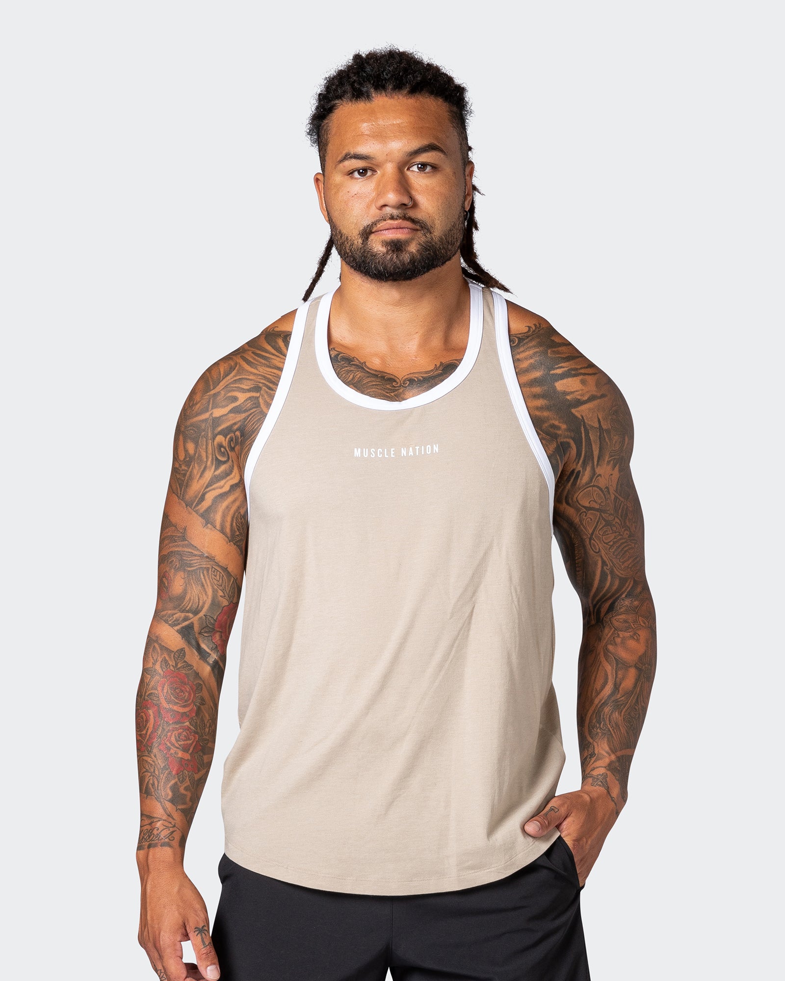 Striker Y Back Singlet - Bone Marl - Muscle Nation