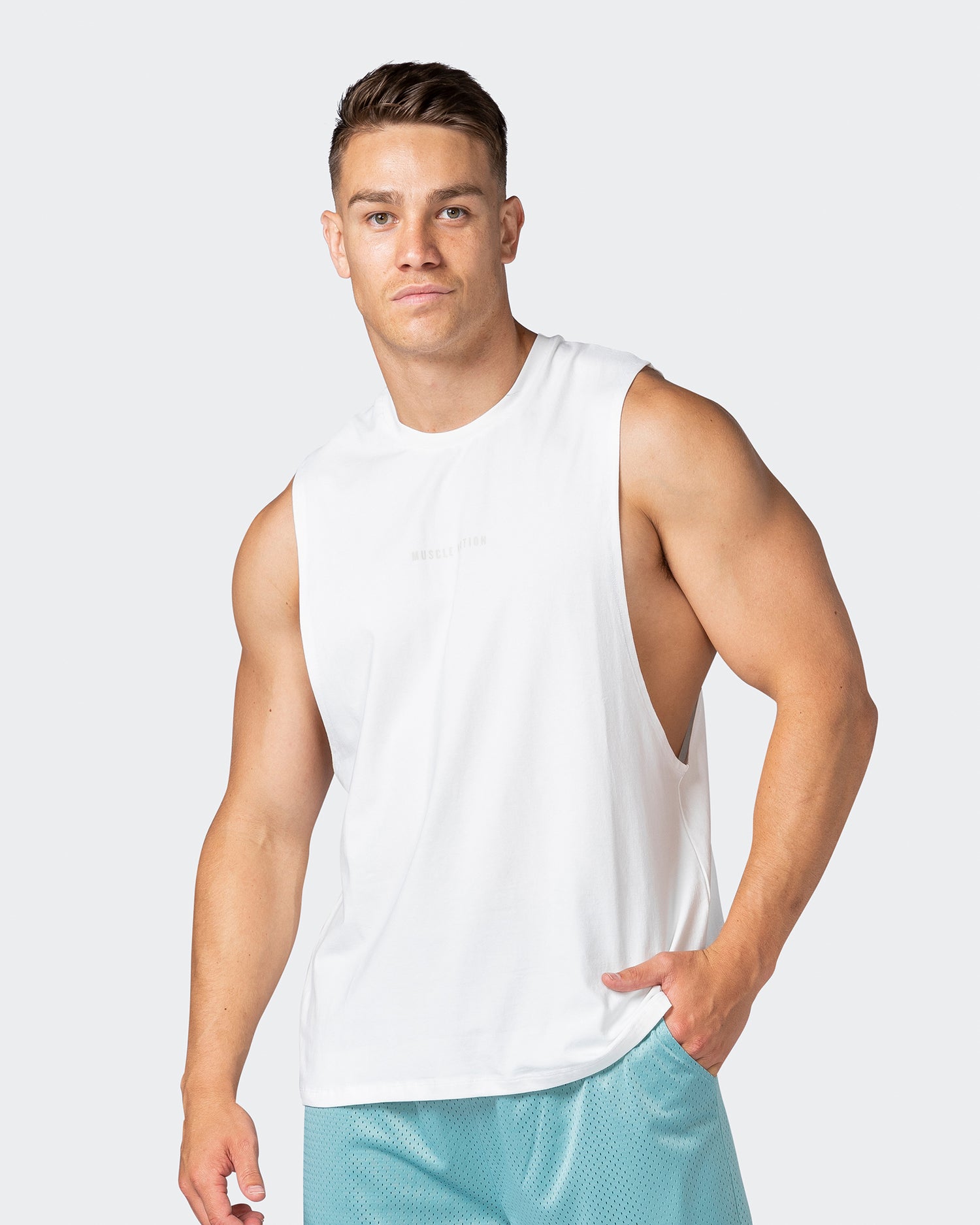 Men's Breathable Crew Neck Fitness Essential Tank Top - White