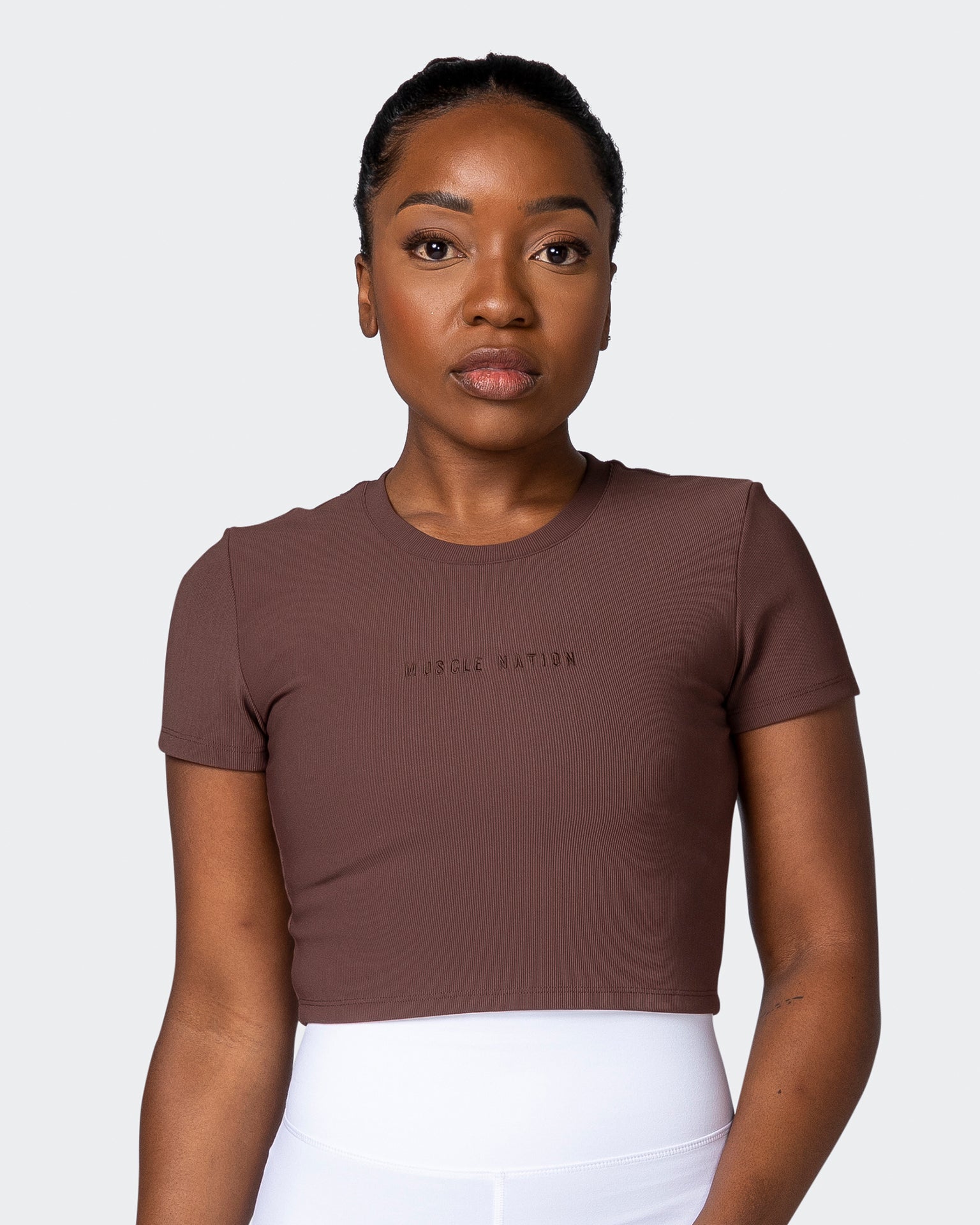 Off Duty Rib Cropped Tee - Coffee-T-Shirts-XXS-112222COFFEE-XXS-MNAPPRL19124-1-Muscle Nation
