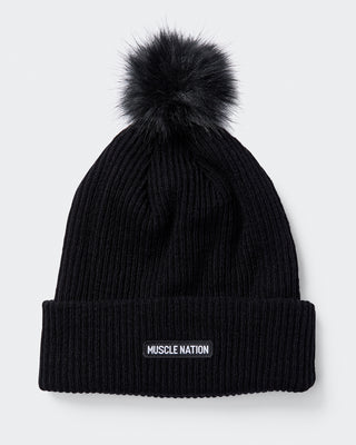 Pompom Beanie-Headwear-Black-AC042393BLK-ONE-MNAPPRL26469-2-Muscle Nation