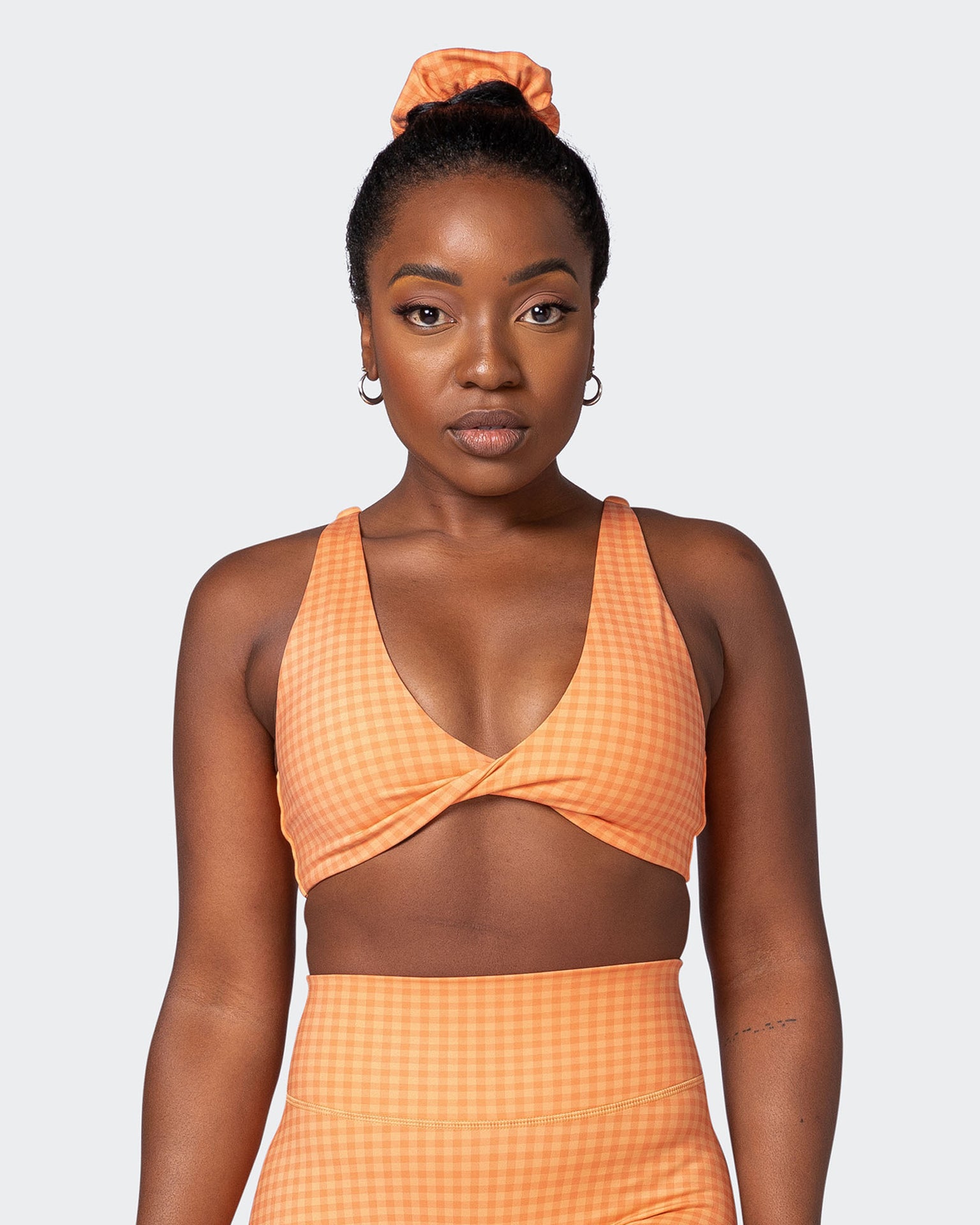Demi Bralette - Peaches And Cream Check Print-Bralettes-XS-092204PEACRCHP-XS-MNAPPRL20788-2-Muscle Nation