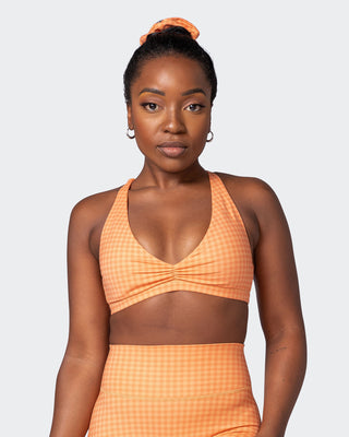 Stride Bralette - Peaches And Cream Check Print-Bralettes-XS-092205PEACRCHP-XS-MNAPPRL20844-1-Muscle Nation