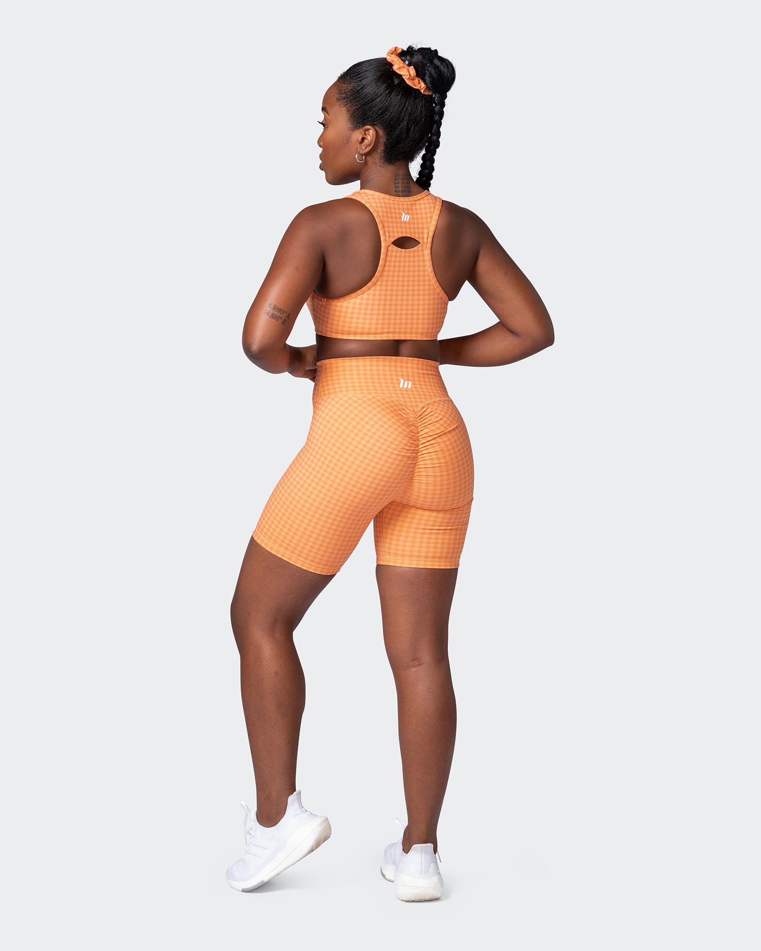 All Rounder Bra - Peaches And Cream Check Print-Sports Bras-XS-092207PEACRCHP-XS-MNAPPRL20900-7-Muscle Nation