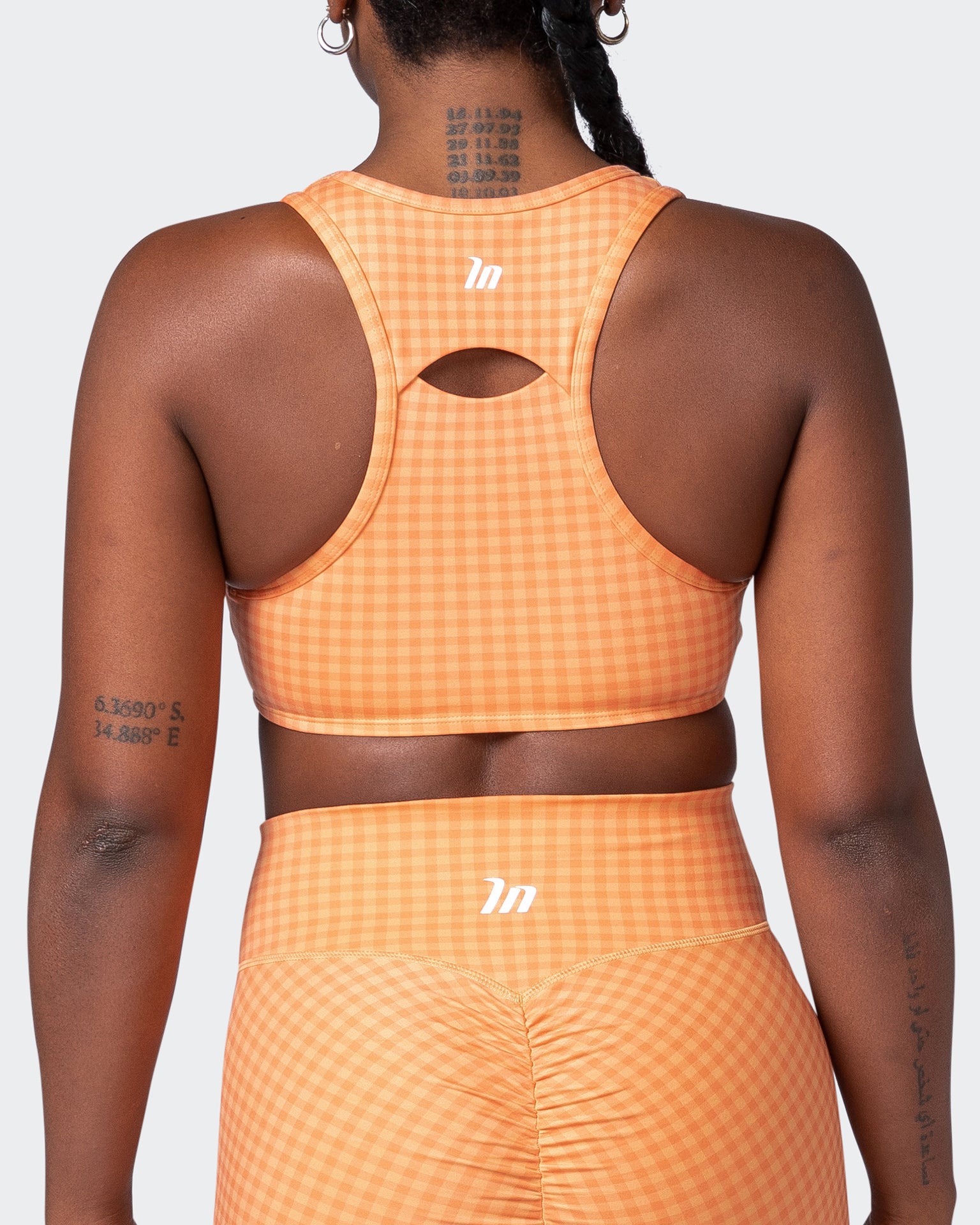 All Rounder Bra - Peaches And Cream Check Print-Sports Bras-XS-092207PEACRCHP-XS-MNAPPRL20900-6-Muscle Nation