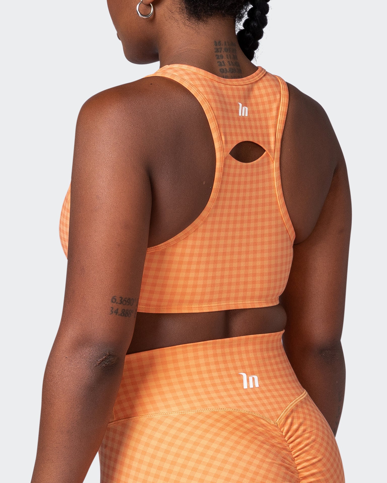 All Rounder Bra - Peaches And Cream Check Print-Sports Bras-XS-092207PEACRCHP-XS-MNAPPRL20900-5-Muscle Nation