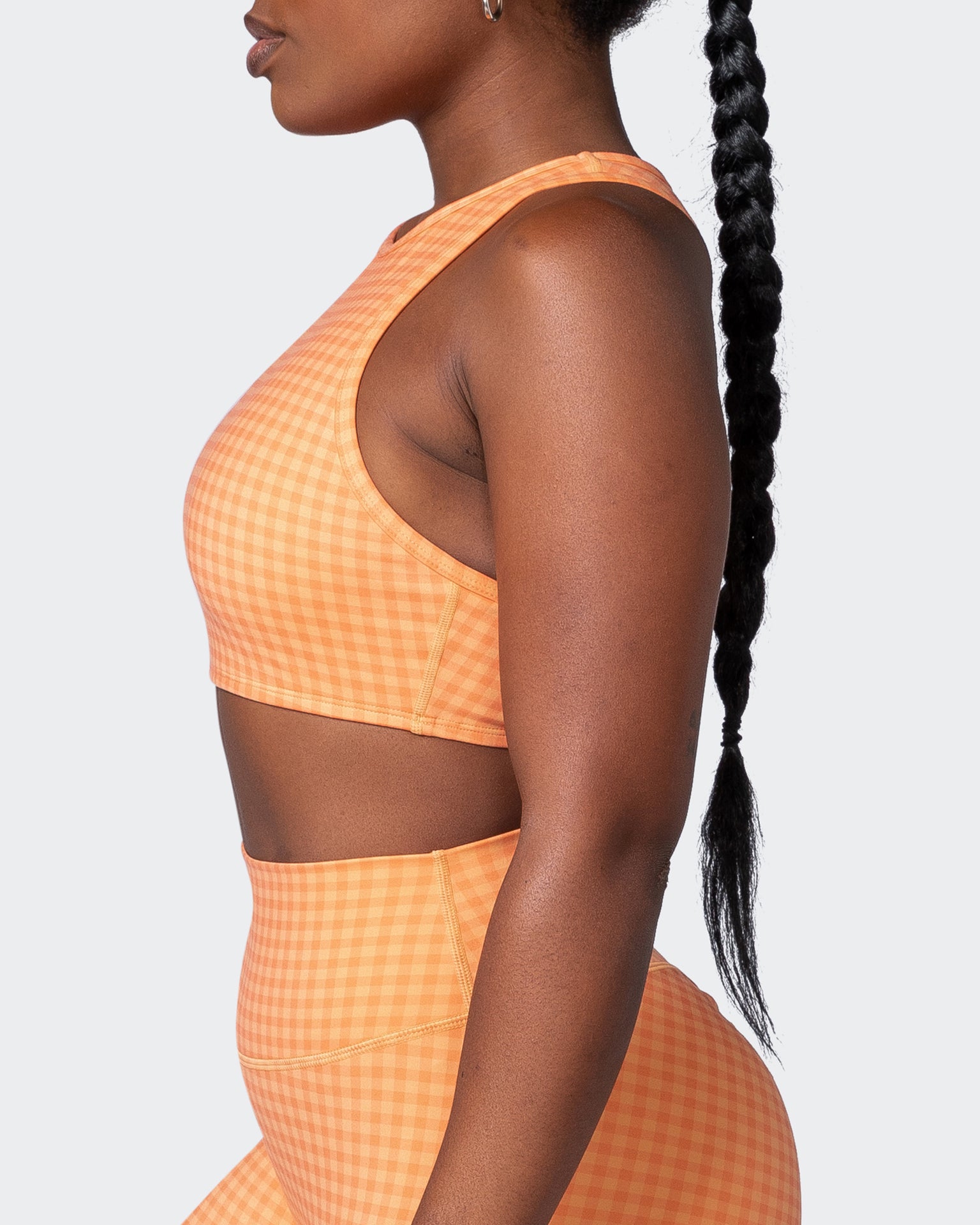 All Rounder Bra - Peaches And Cream Check Print-Sports Bras-XS-092207PEACRCHP-XS-MNAPPRL20900-4-Muscle Nation