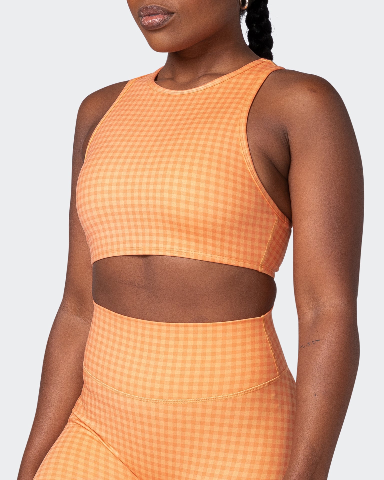 All Rounder Bra - Peaches And Cream Check Print-Sports Bras-XS-092207PEACRCHP-XS-MNAPPRL20900-3-Muscle Nation