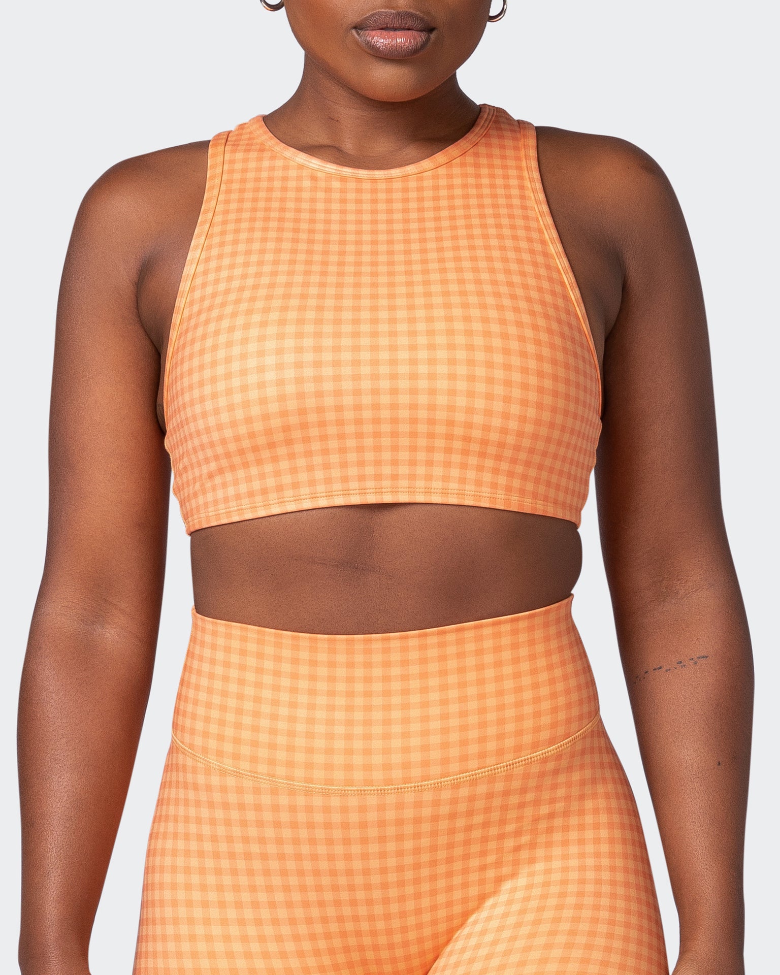 All Rounder Bra - Peaches And Cream Check Print-Sports Bras-XS-092207PEACRCHP-XS-MNAPPRL20900-2-Muscle Nation