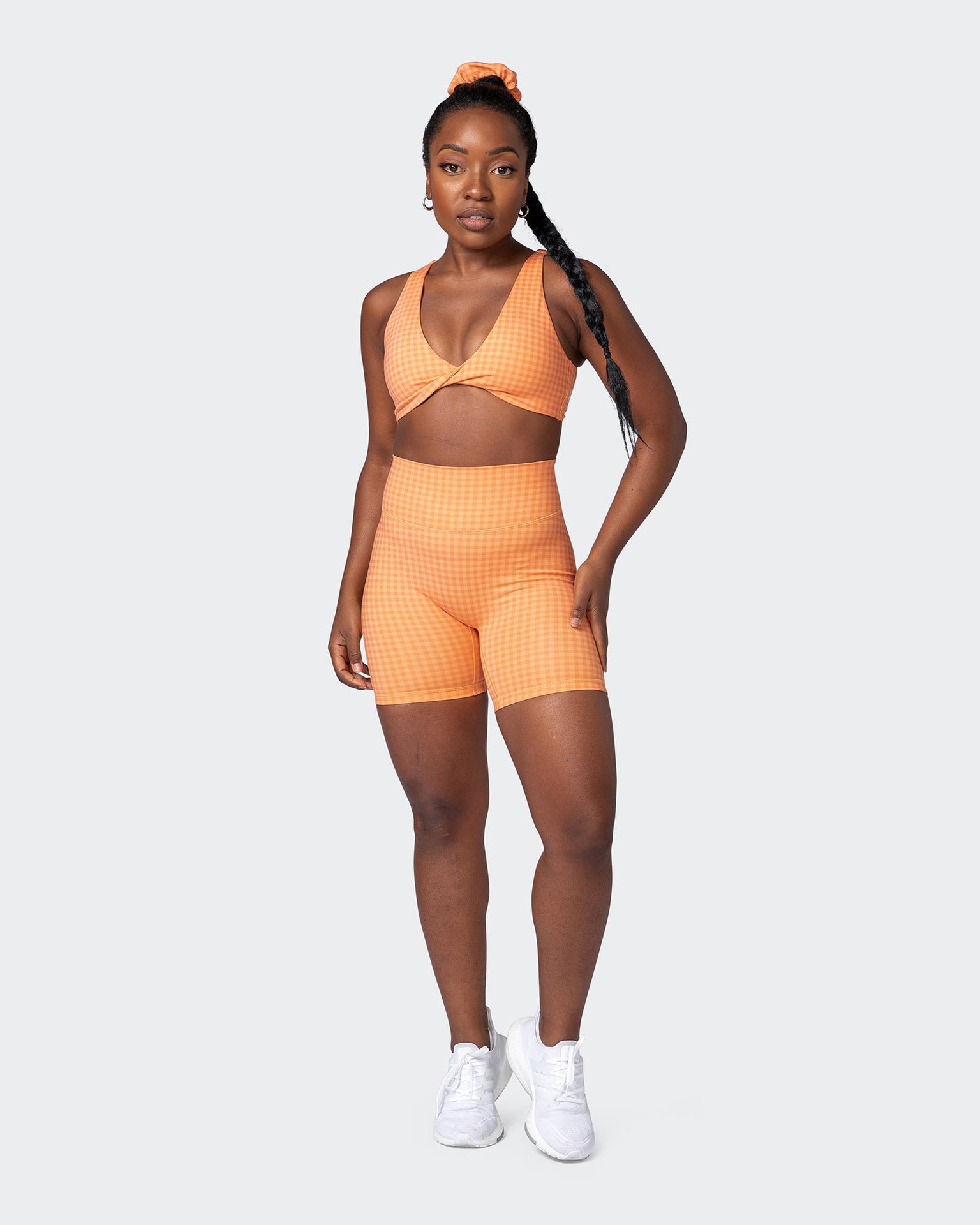 Demi Bralette - Peaches And Cream Check Print-Bralettes-XS-092204PEACRCHP-XS-MNAPPRL20788-8-Muscle Nation