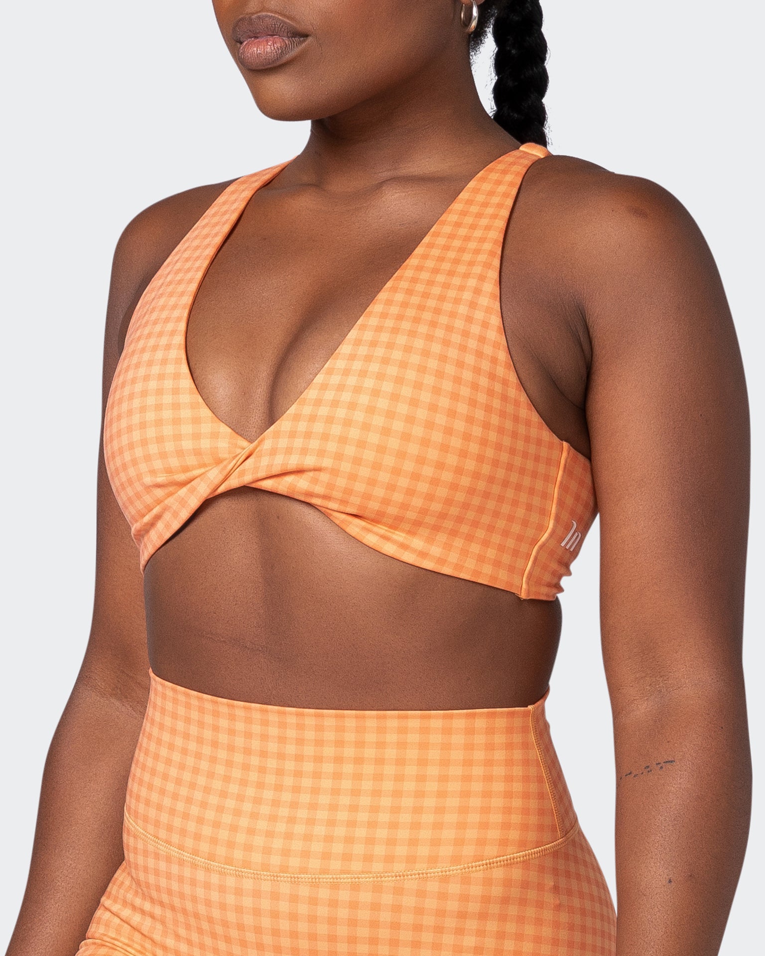 Demi Bralette - Peaches And Cream Check Print-Bralettes-XS-092204PEACRCHP-XS-MNAPPRL20788-4-Muscle Nation