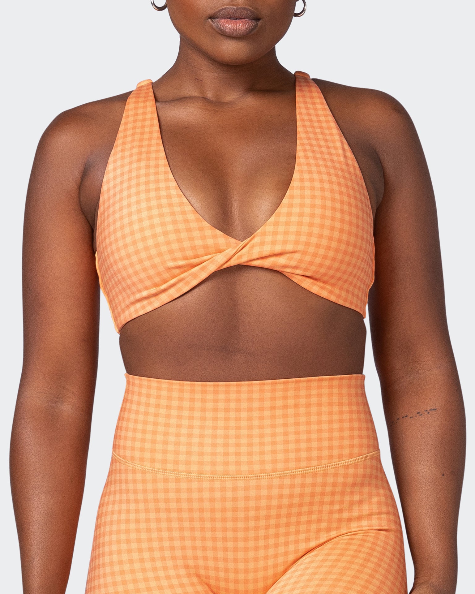 Demi Bralette - Peaches And Cream Check Print-Bralettes-XS-092204PEACRCHP-XS-MNAPPRL20788-3-Muscle Nation