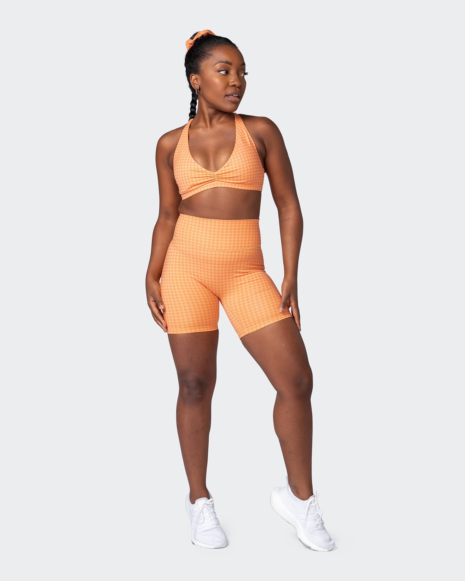 Stride Bralette - Peaches And Cream Check Print-Bralettes-XS-092205PEACRCHP-XS-MNAPPRL20844-7-Muscle Nation