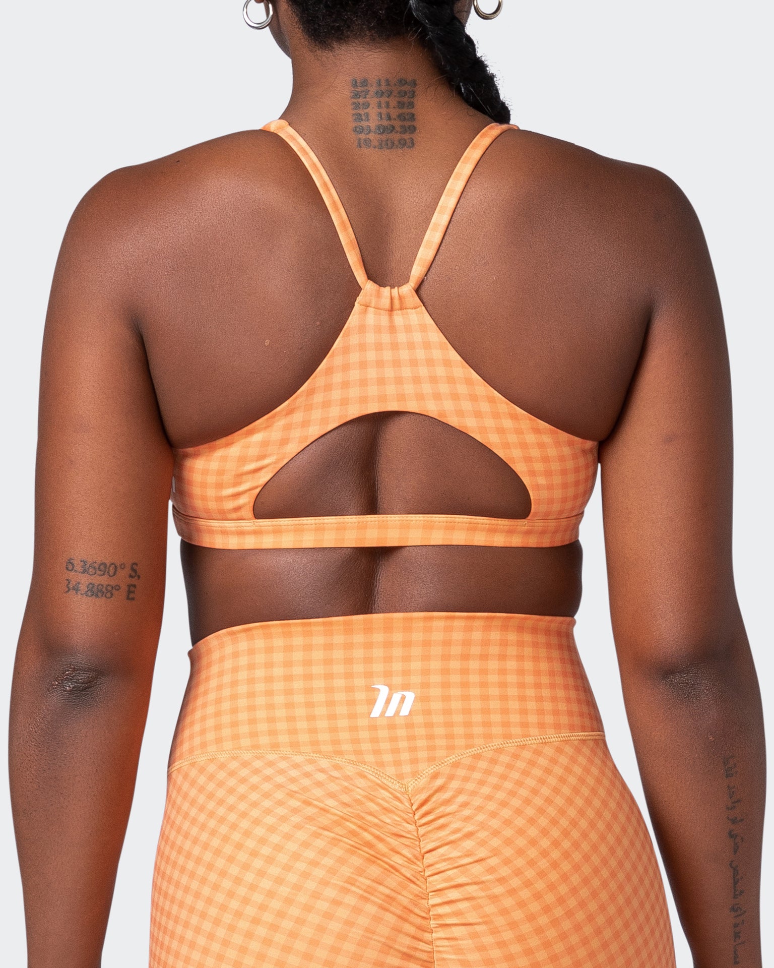 Stride Bralette - Peaches And Cream Check Print-Bralettes-XS-092205PEACRCHP-XS-MNAPPRL20844-6-Muscle Nation