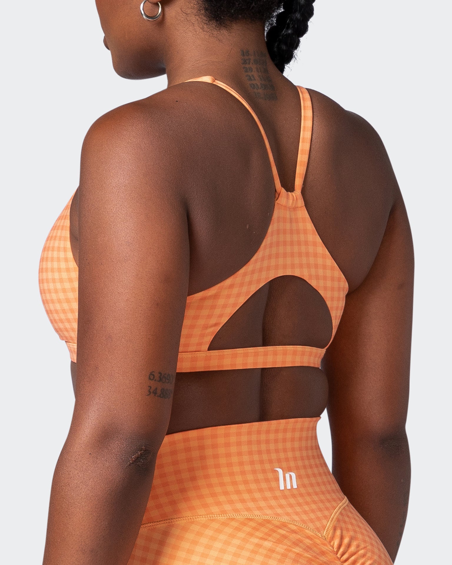 Stride Bralette - Peaches And Cream Check Print-Bralettes-XS-092205PEACRCHP-XS-MNAPPRL20844-5-Muscle Nation