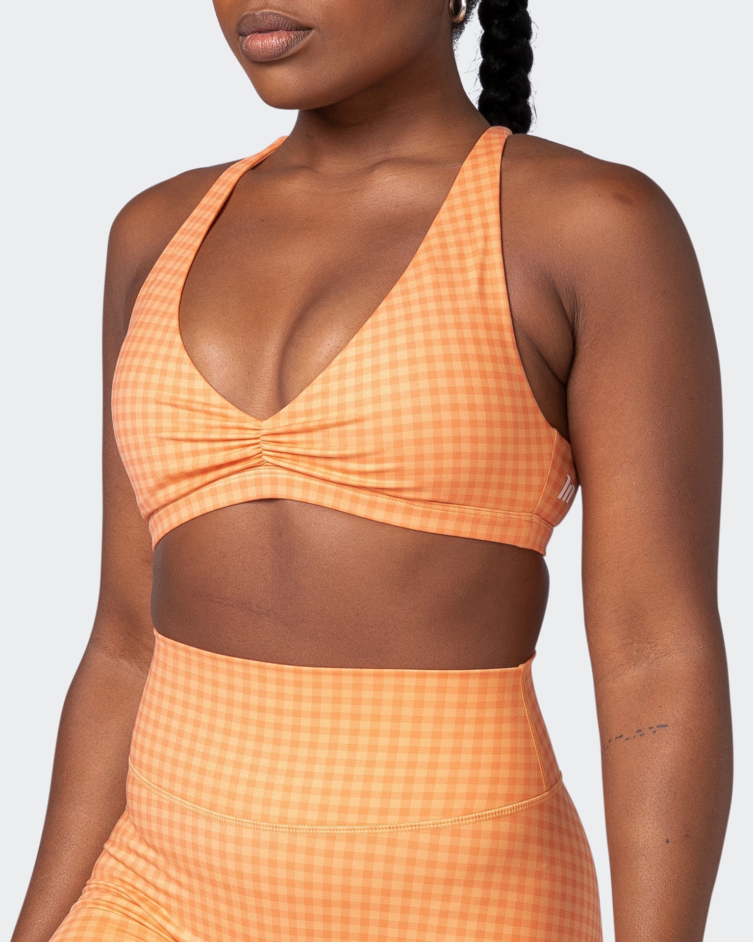Stride Bralette - Peaches And Cream Check Print-Bralettes-XS-092205PEACRCHP-XS-MNAPPRL20844-3-Muscle Nation