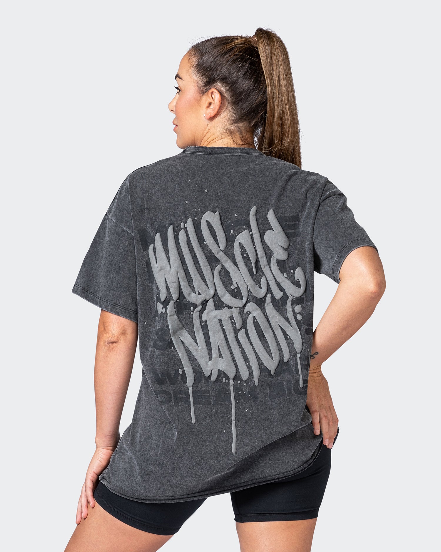 Womens MN Graffiti Oversized Heavy Vintage Tee - Washed Black / Carbon