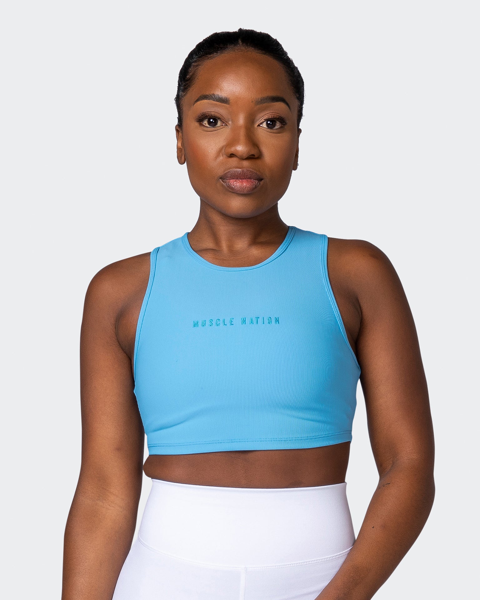 Off Duty Rib Cropped Tank - Ibiza Blue-Singlets & Tanks-XXS-112230IBZBLU-XXS-MNAPPRL19360-1-Muscle Nation