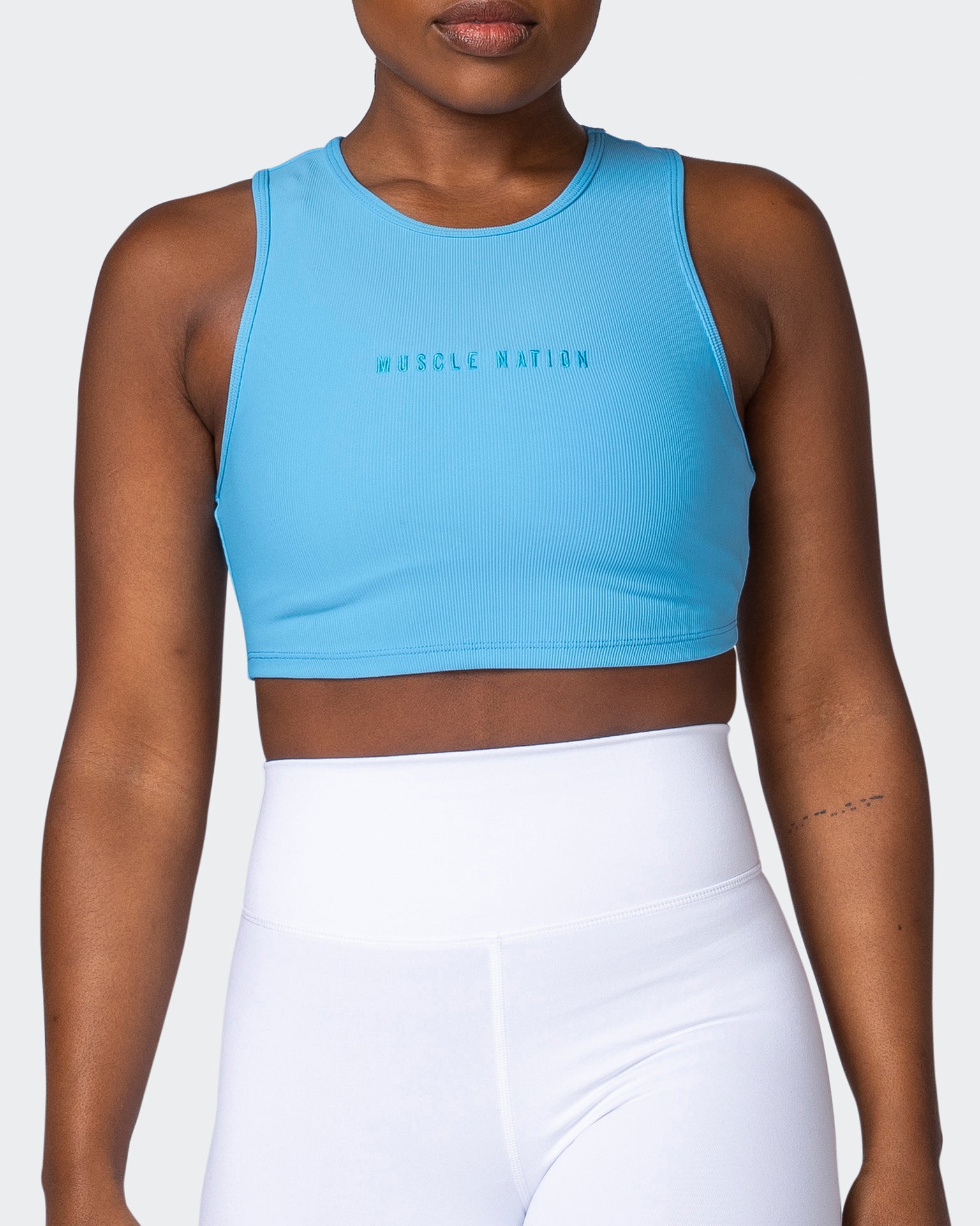 Off Duty Rib Cropped Tank - Ibiza Blue-Singlets & Tanks-XXS-112230IBZBLU-XXS-MNAPPRL19360-2-Muscle Nation