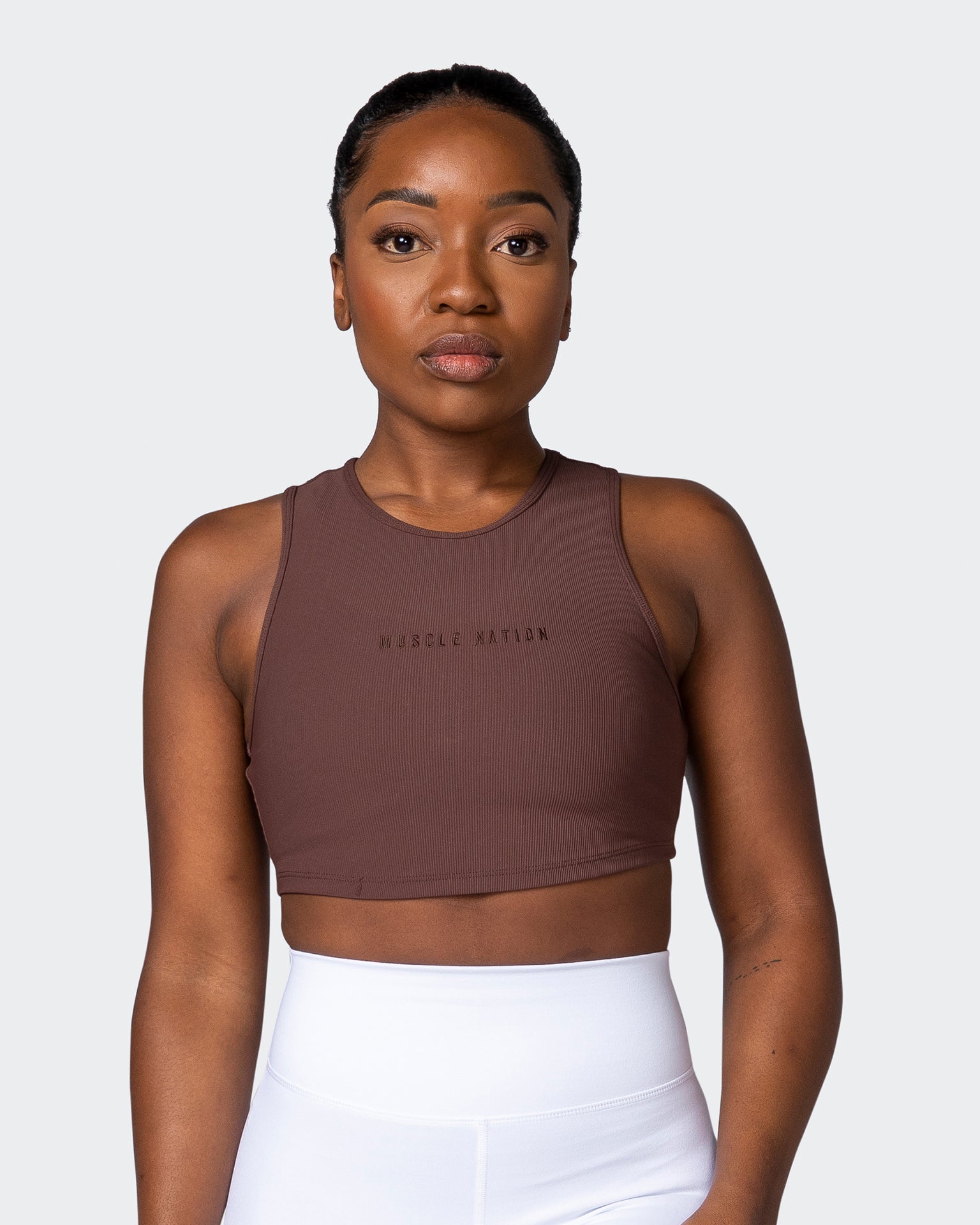 Off Duty Rib Cropped Tank - Coffee-Singlets & Tanks-XXS-112230COFFEE-XXS-MNAPPRL19333-1-Muscle Nation
