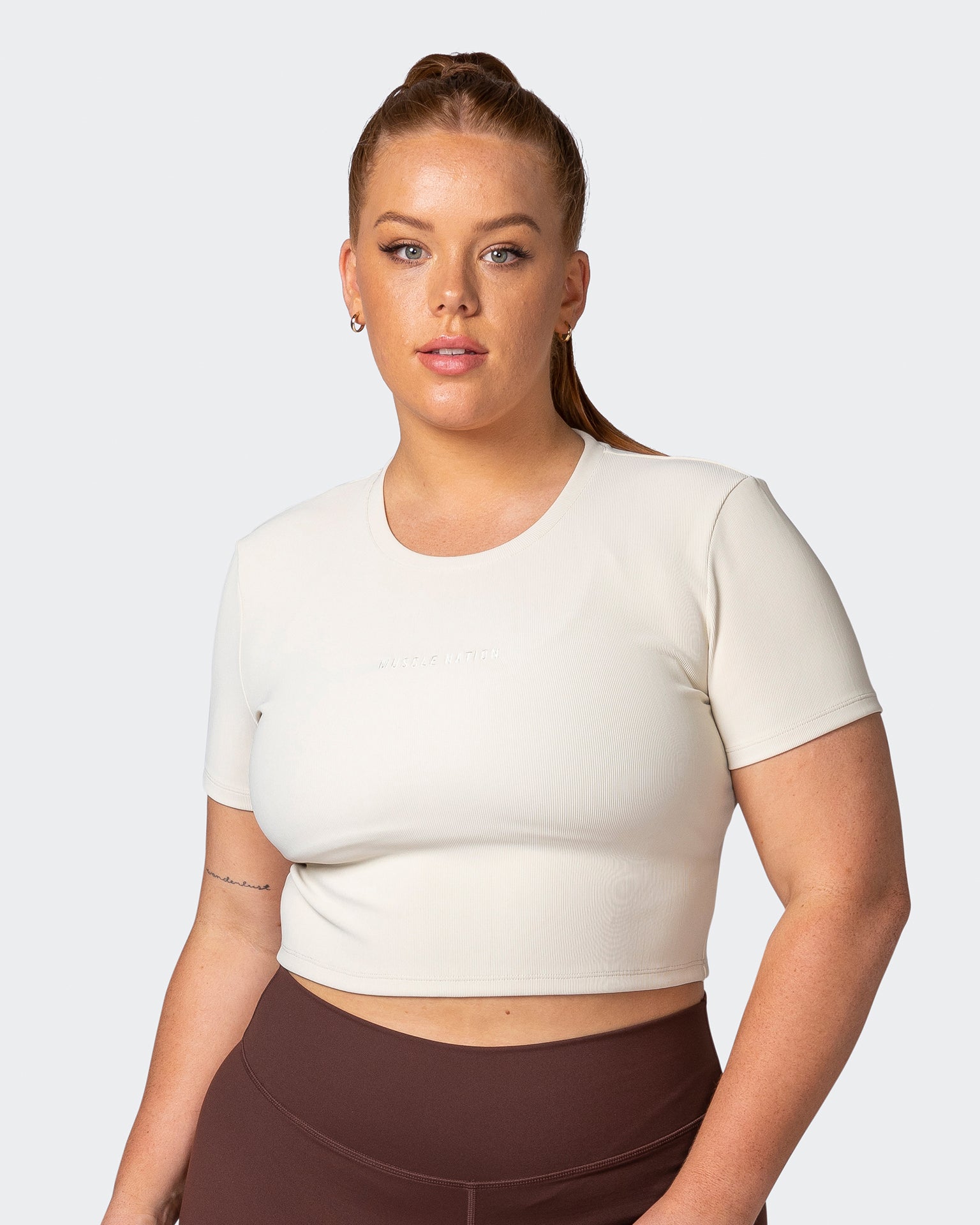 Off Duty Rib Cropped Tee - Cream-T-Shirts-XXS-112222CREAM-XXS-MNAPPRL19115-1-Muscle Nation