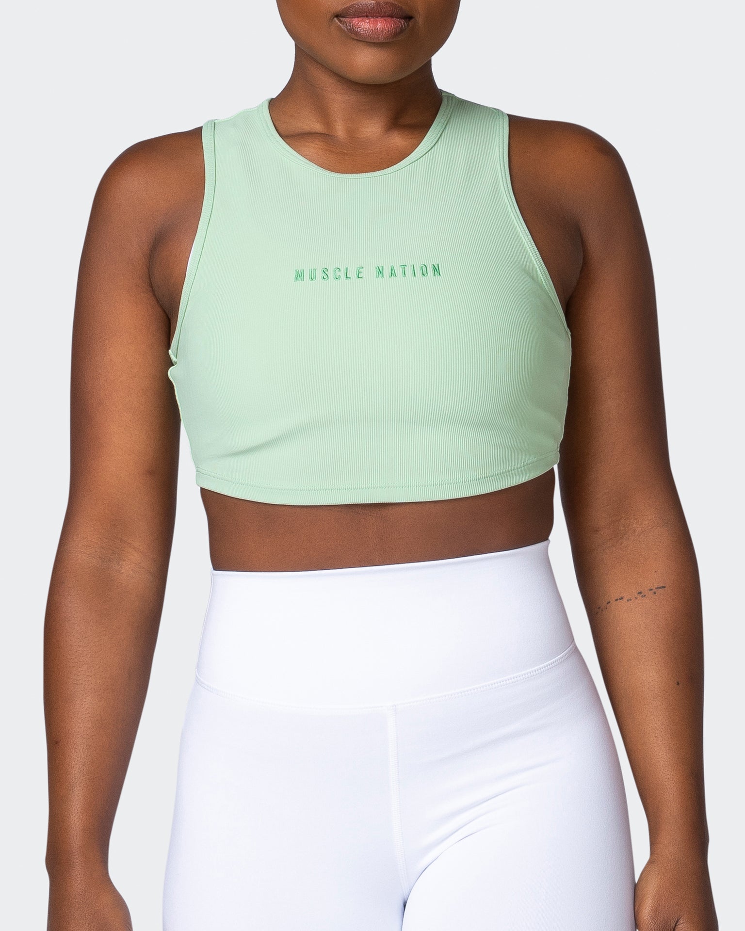 Off Duty Rib Cropped Tank - Pastel Green-Singlets & Tanks-XXS-112230PASTGRN-XXS-MNAPPRL19369-2-Muscle Nation