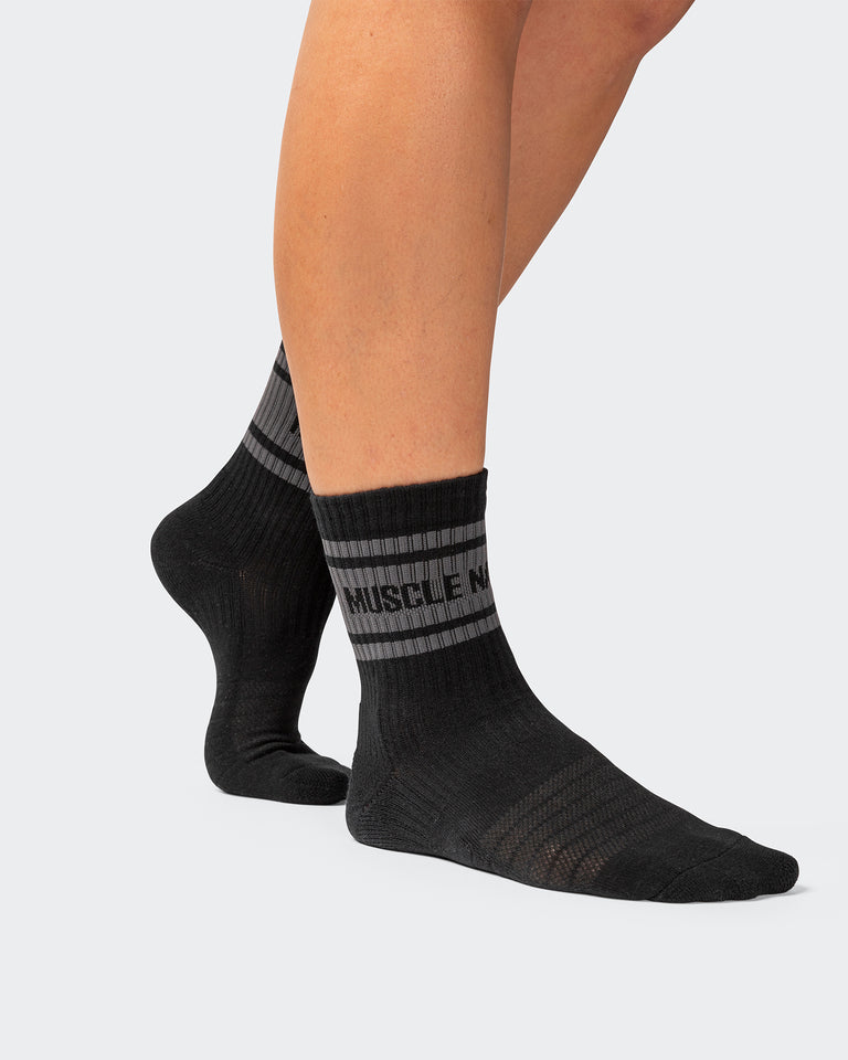 Womens MN Crew Socks - Black / Charcoal (2 Pack)