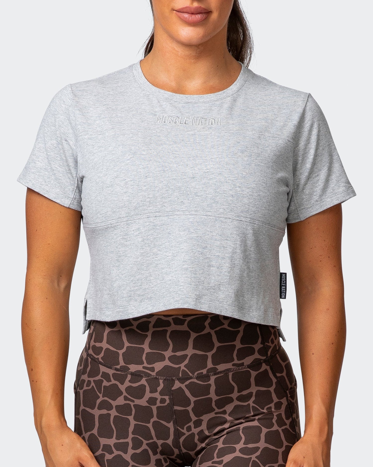 Elevate Cropped Tee - Light Grey Marl - Muscle Nation