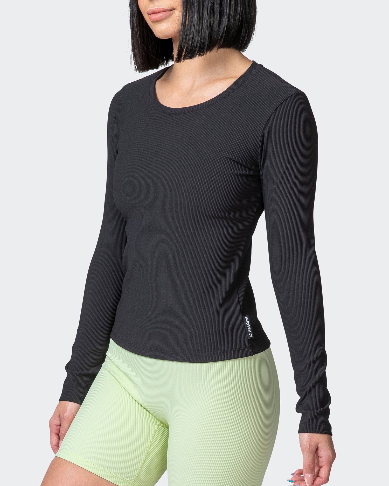 Classic Ribbed Long Sleeve Top - Black