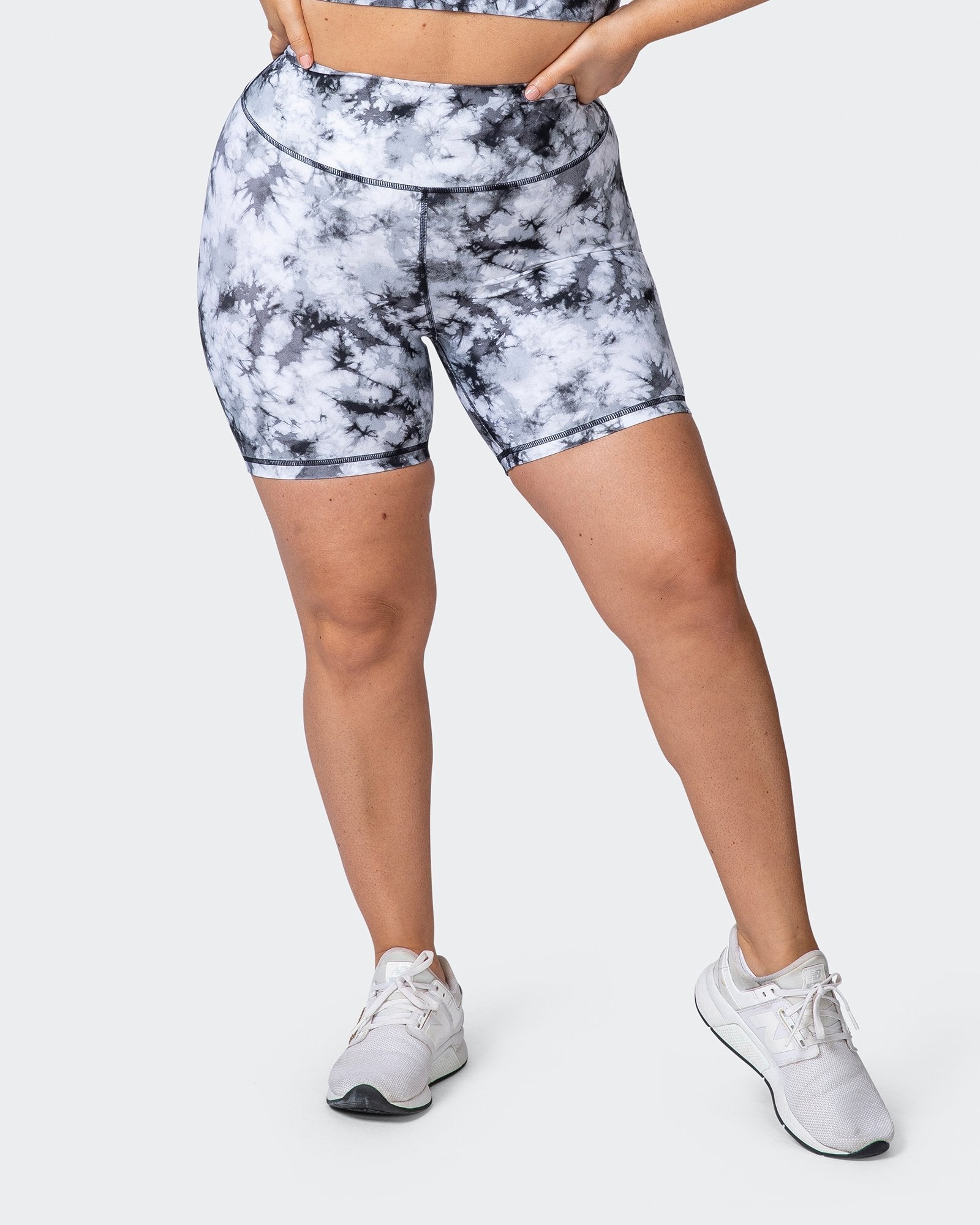 Signature Scrunch Bike Shorts - Grey Black Tie Dye Print