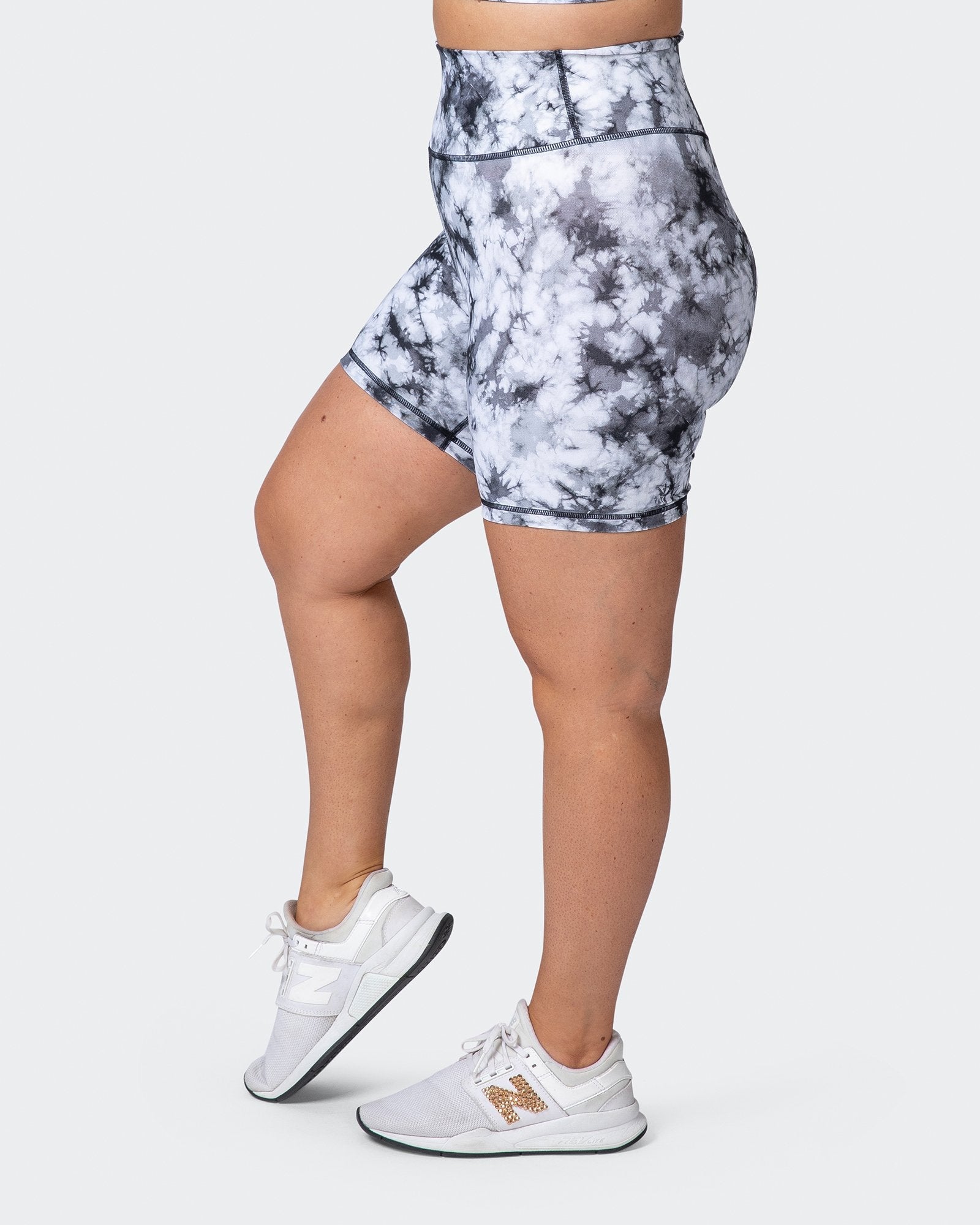 Signature Scrunch Bike Shorts - Grey Black Tie Dye Print