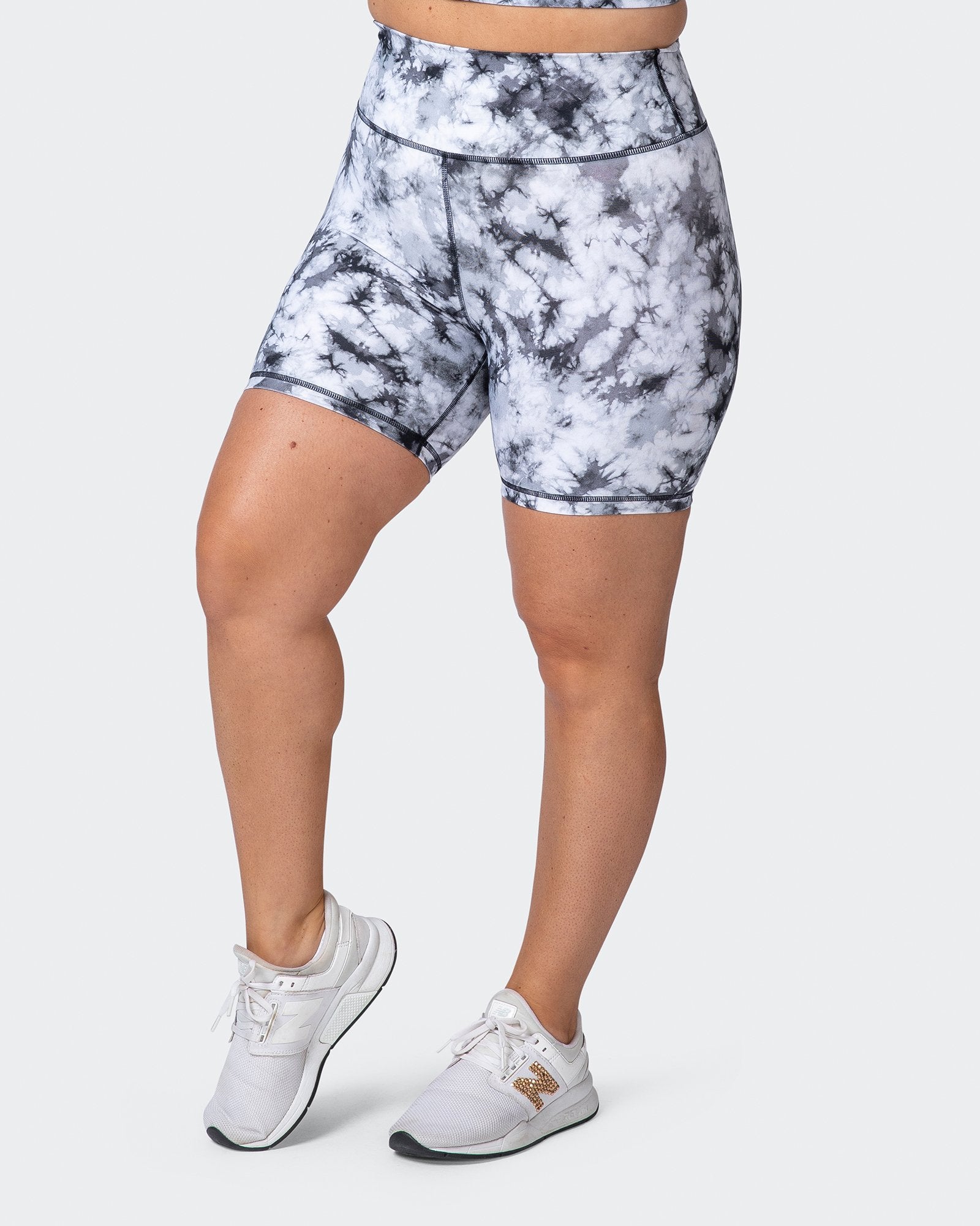 Signature Scrunch Bike Shorts - Grey Black Tie Dye Print