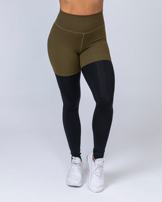 Two Tone Scrunch Leggings - Khaki / Black-Leggings-XS-MNAPPRL6684-MNAPPRL6684-2-Muscle Nation