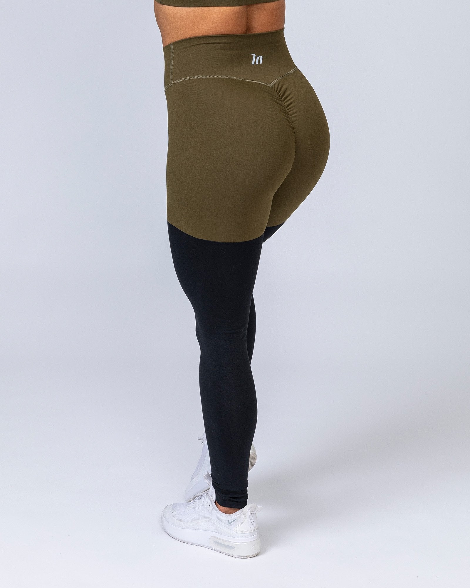 Two Tone Scrunch Leggings - Khaki / Black-Leggings-XS-MNAPPRL6684-MNAPPRL6684-5-Muscle Nation