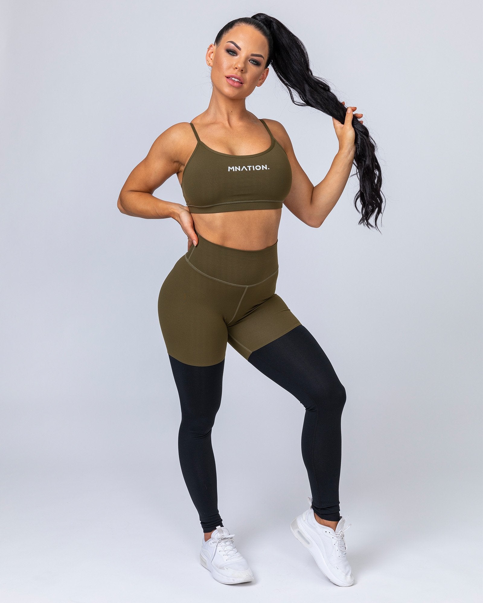Two Tone Scrunch Leggings - Khaki / Black-Leggings-XS-MNAPPRL6684-MNAPPRL6684-6-Muscle Nation